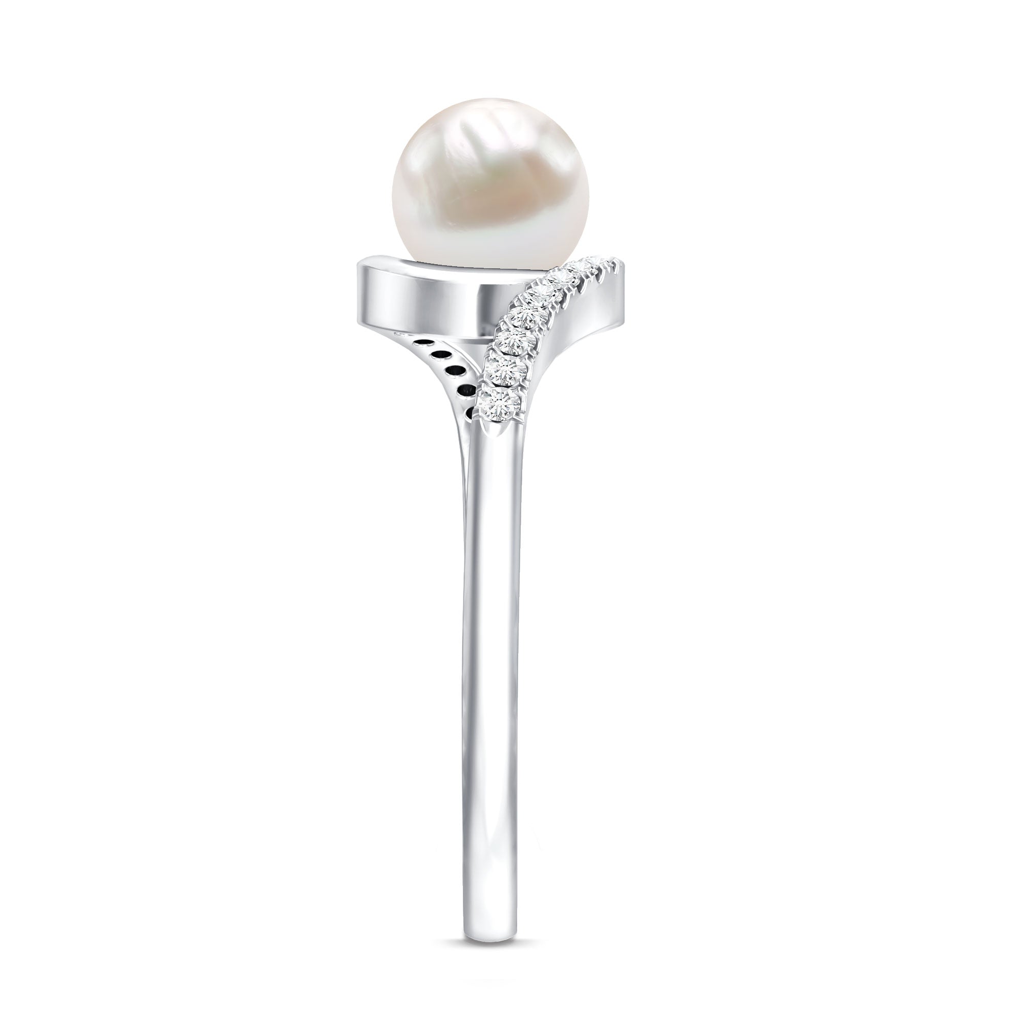 Rosec Jewels-Freshwater Pearl Solitaire Bypass Engagement Ring with Diamond Accent