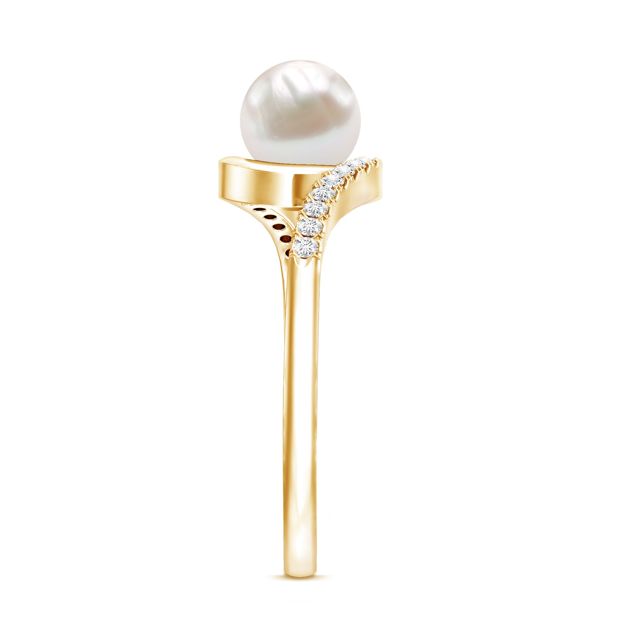 Rosec Jewels-Freshwater Pearl Solitaire Bypass Engagement Ring with Diamond Accent