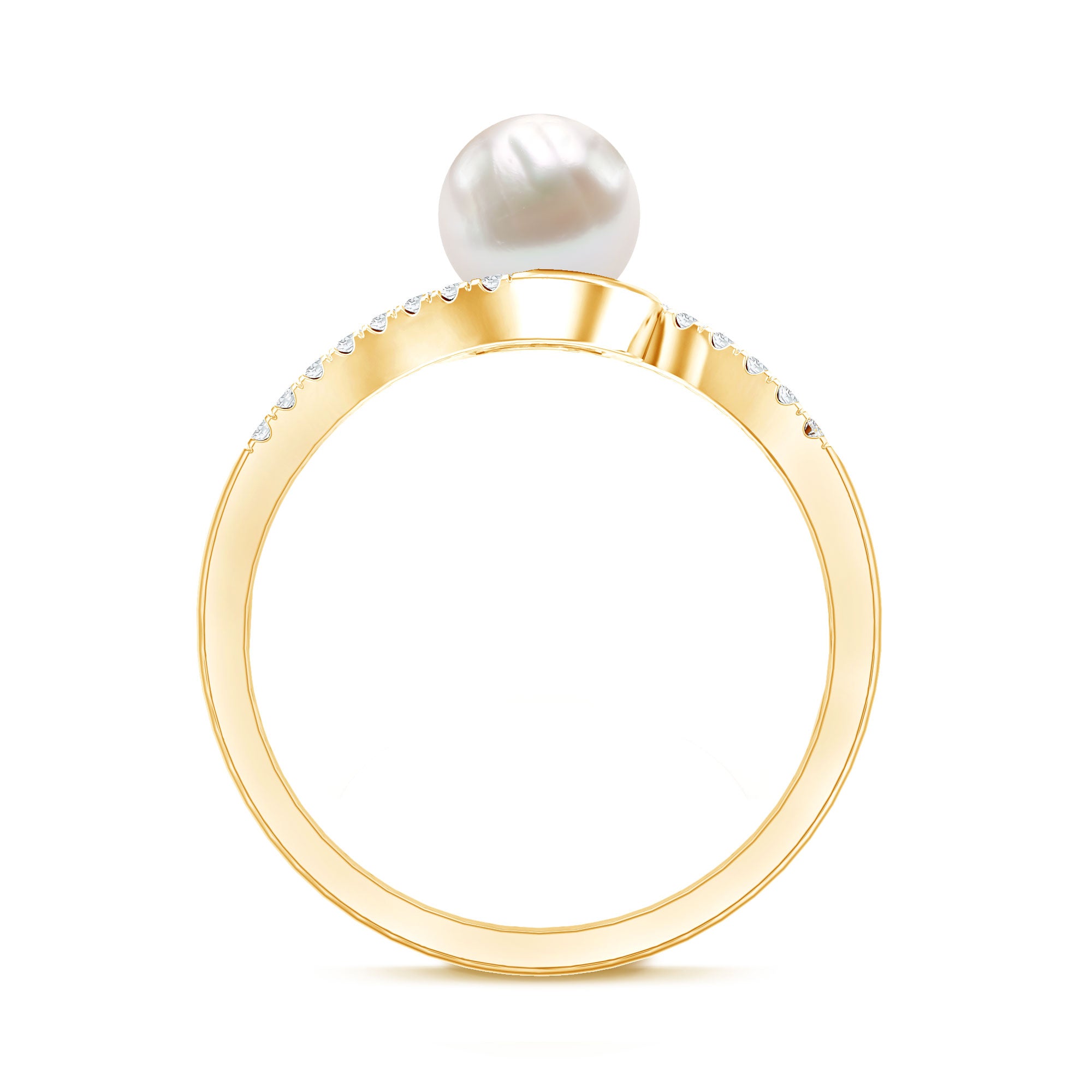 Rosec Jewels-Freshwater Pearl Solitaire Bypass Engagement Ring with Diamond Accent