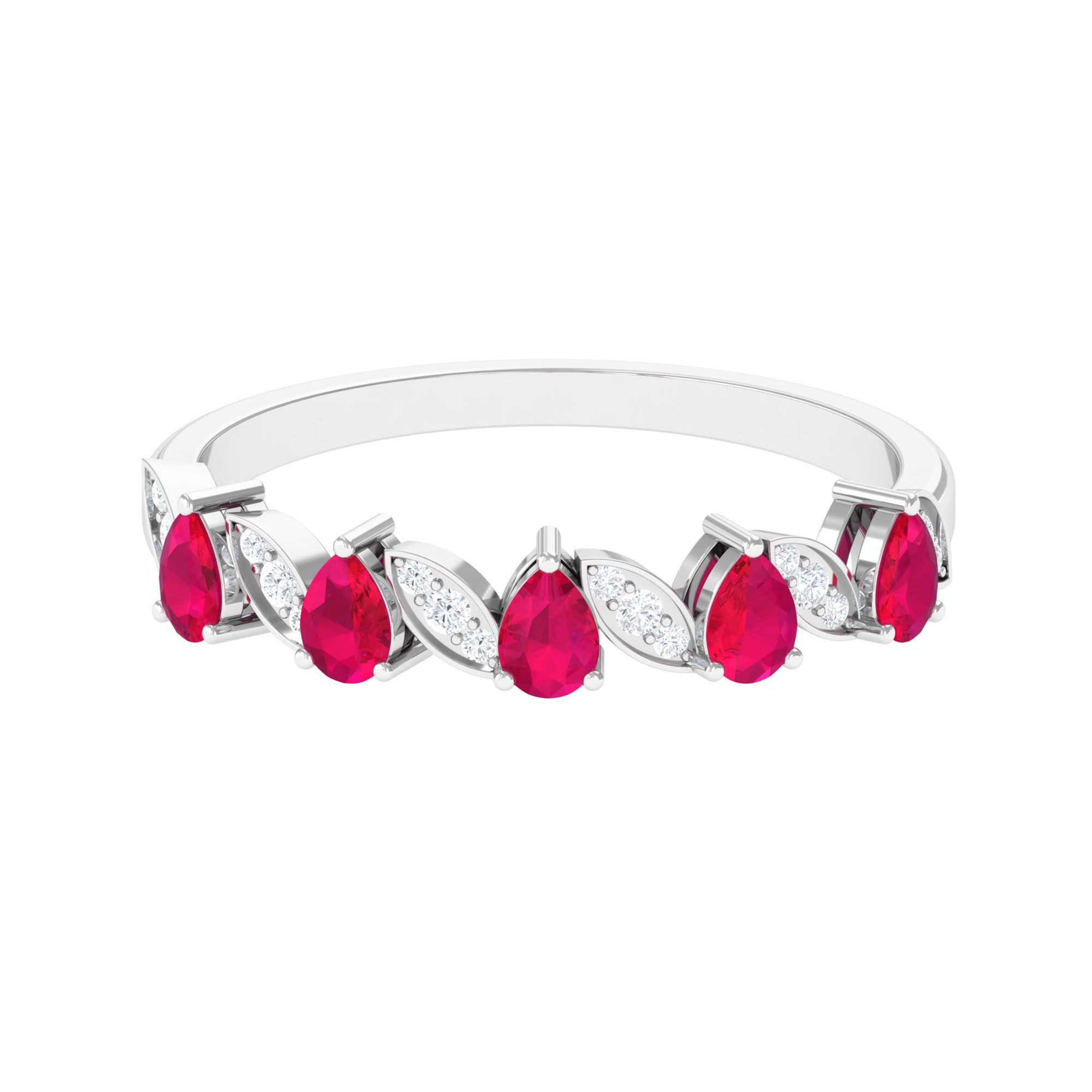 Real Pear Shape Ruby Half Eternity Ring with Diamond for Women AAA - Rosec Jewels