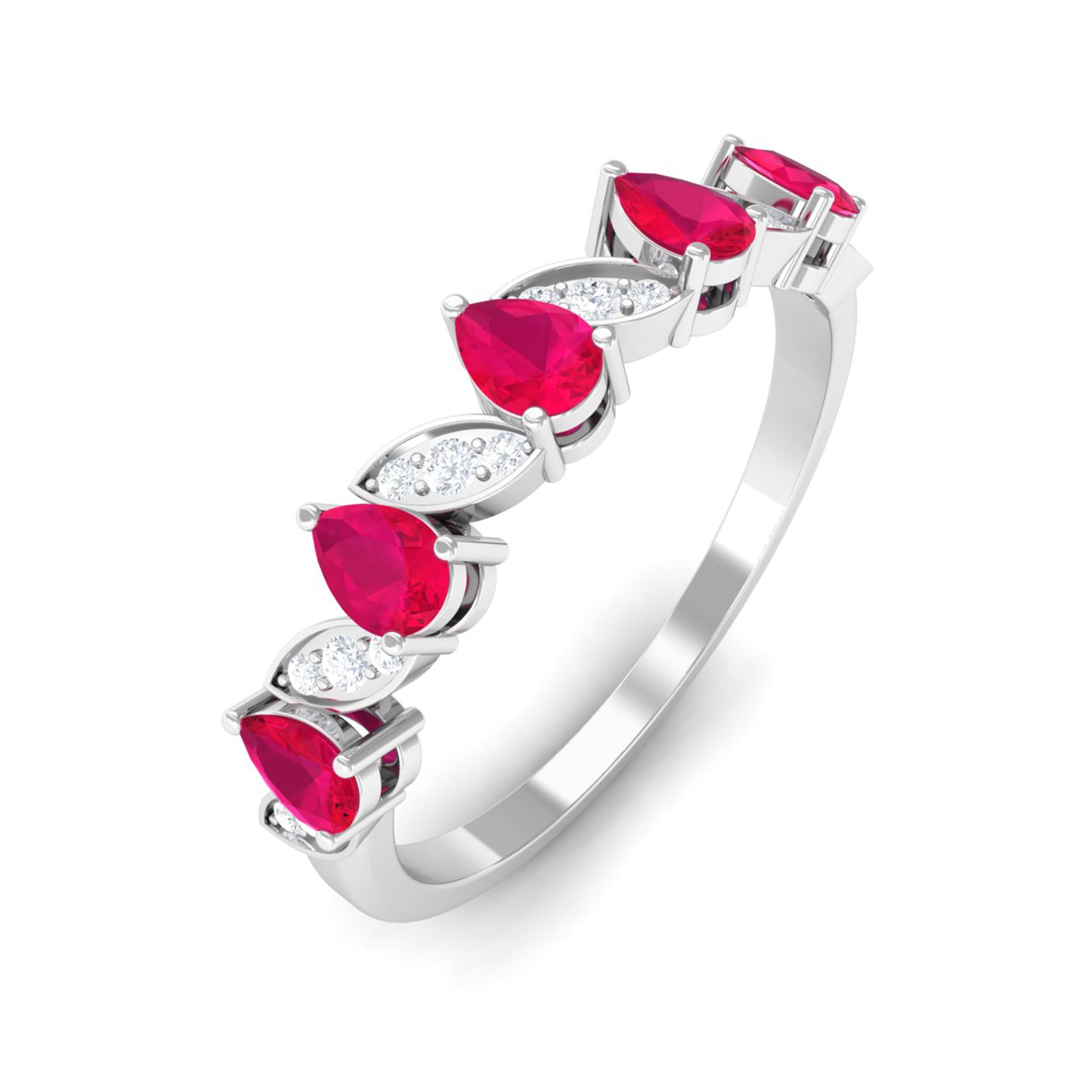 Real Pear Shape Ruby Half Eternity Ring with Diamond for Women AAA - Rosec Jewels