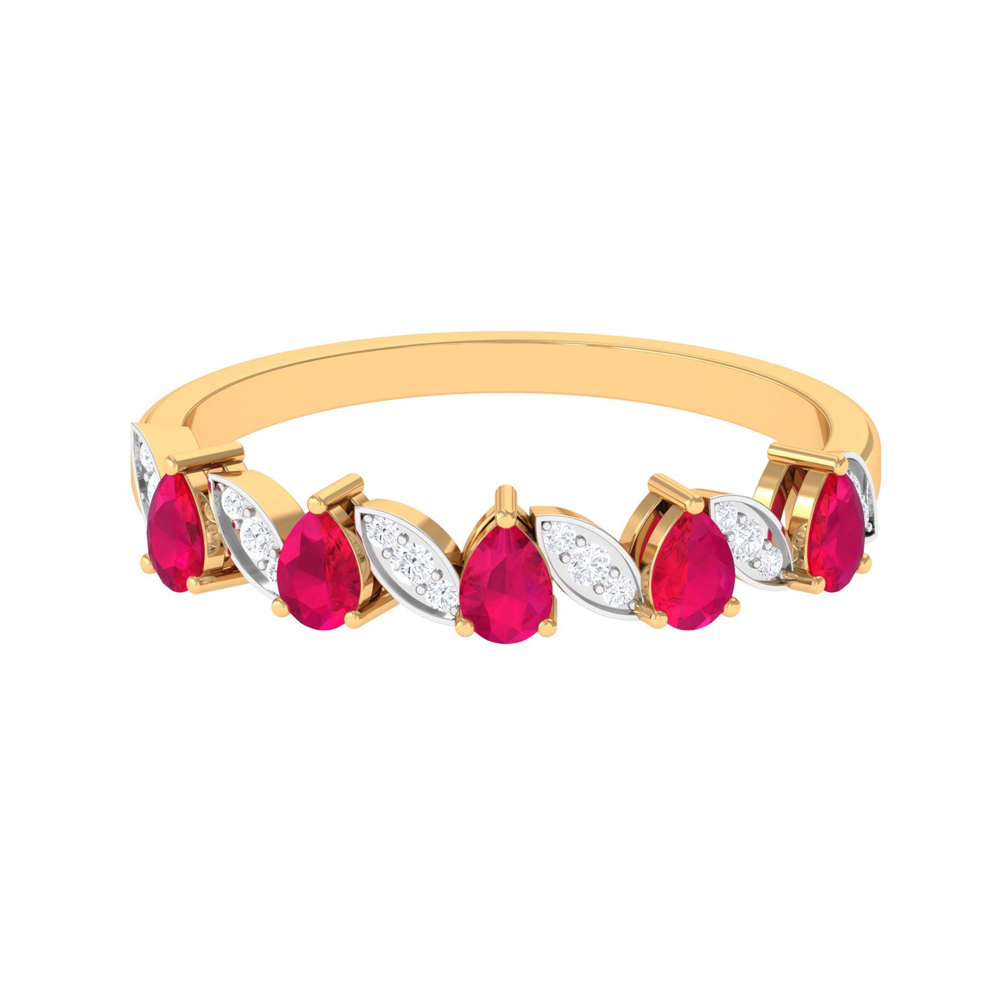 Real Pear Shape Ruby Half Eternity Ring with Diamond for Women AAA - Rosec Jewels