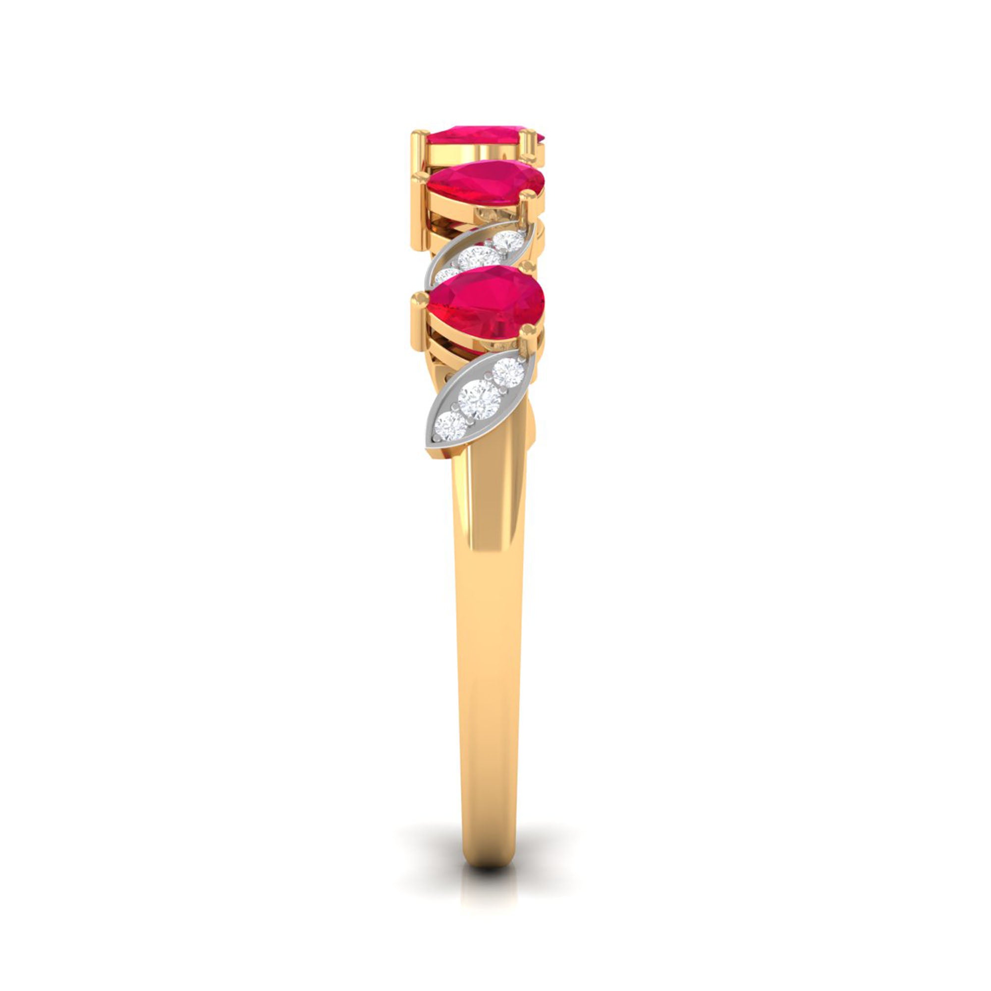 Real Pear Shape Ruby Half Eternity Ring with Diamond for Women AAA - Rosec Jewels