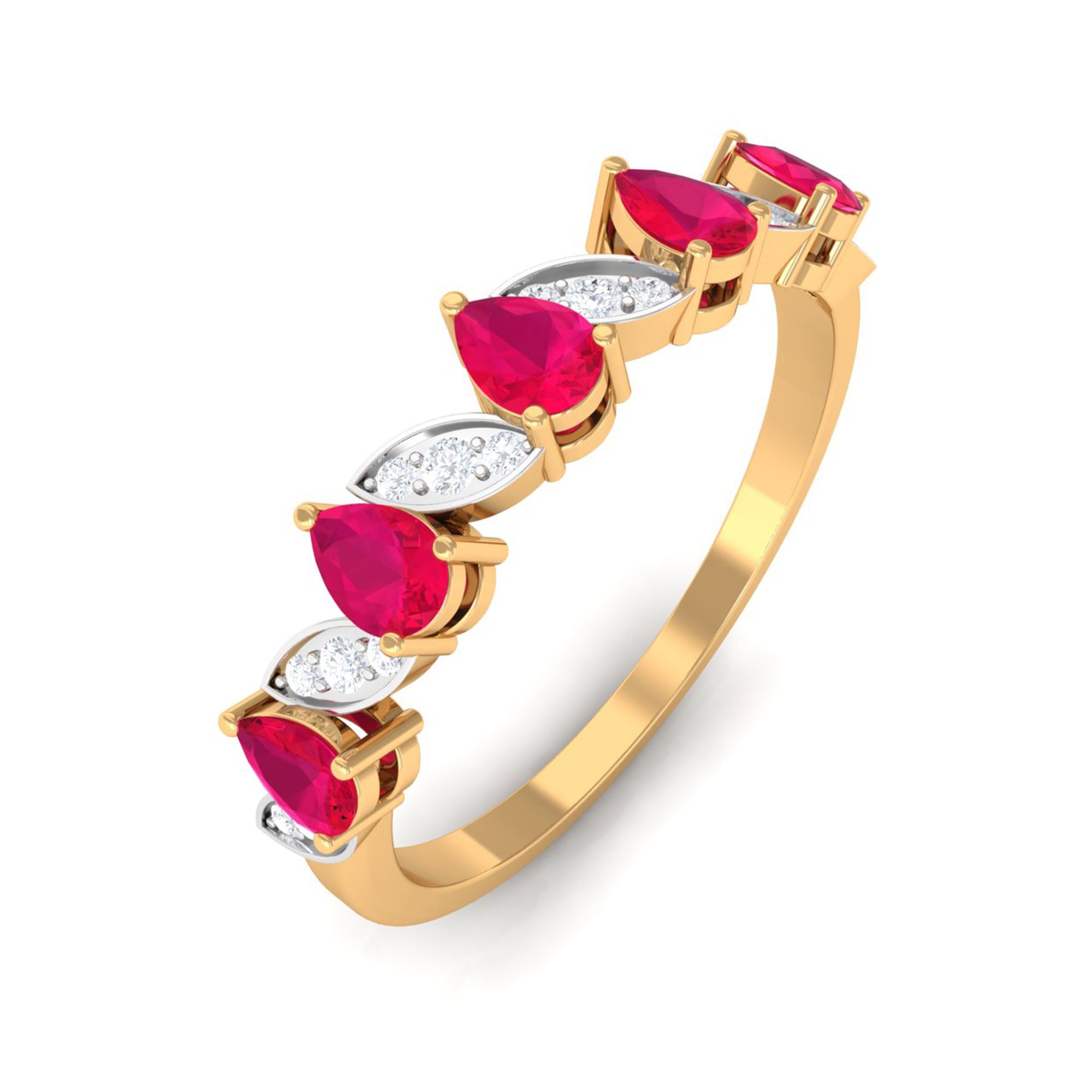 Real Pear Shape Ruby Half Eternity Ring with Diamond for Women AAA - Rosec Jewels