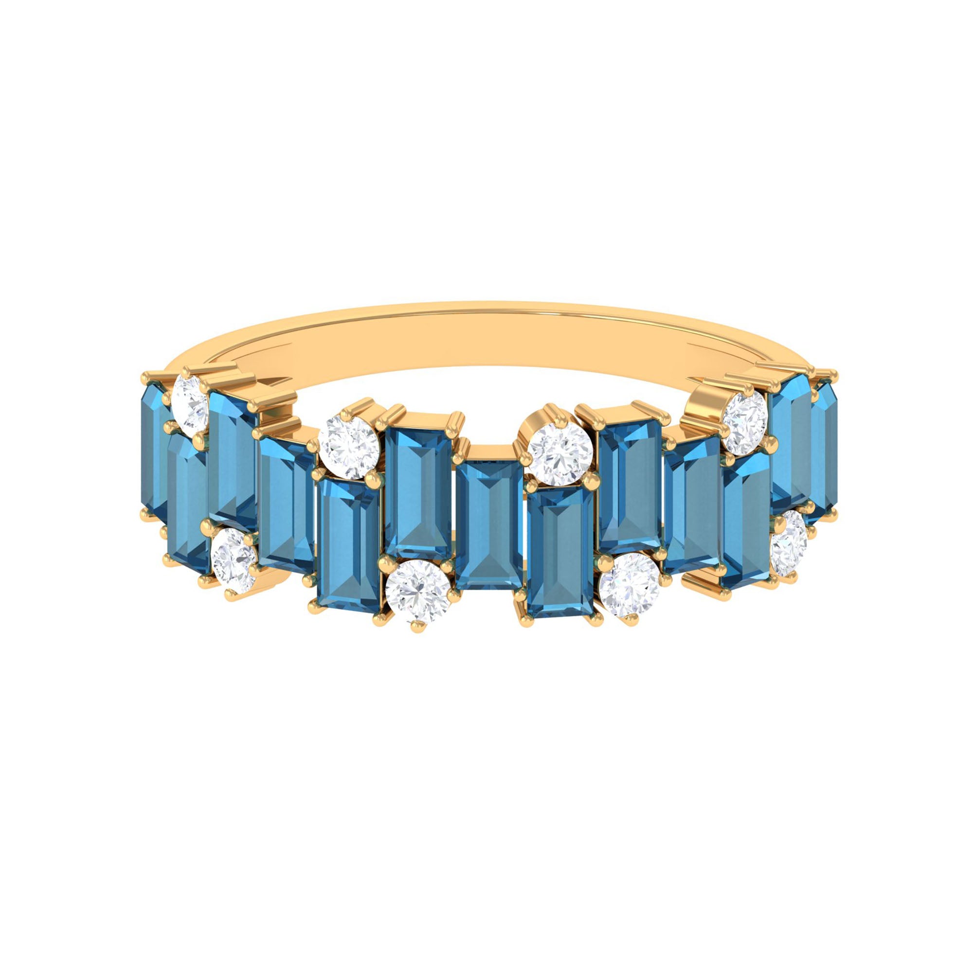Baguette London Blue Topaz Uneven Eternity Ring with Diamond AAA - Rosec Jewels