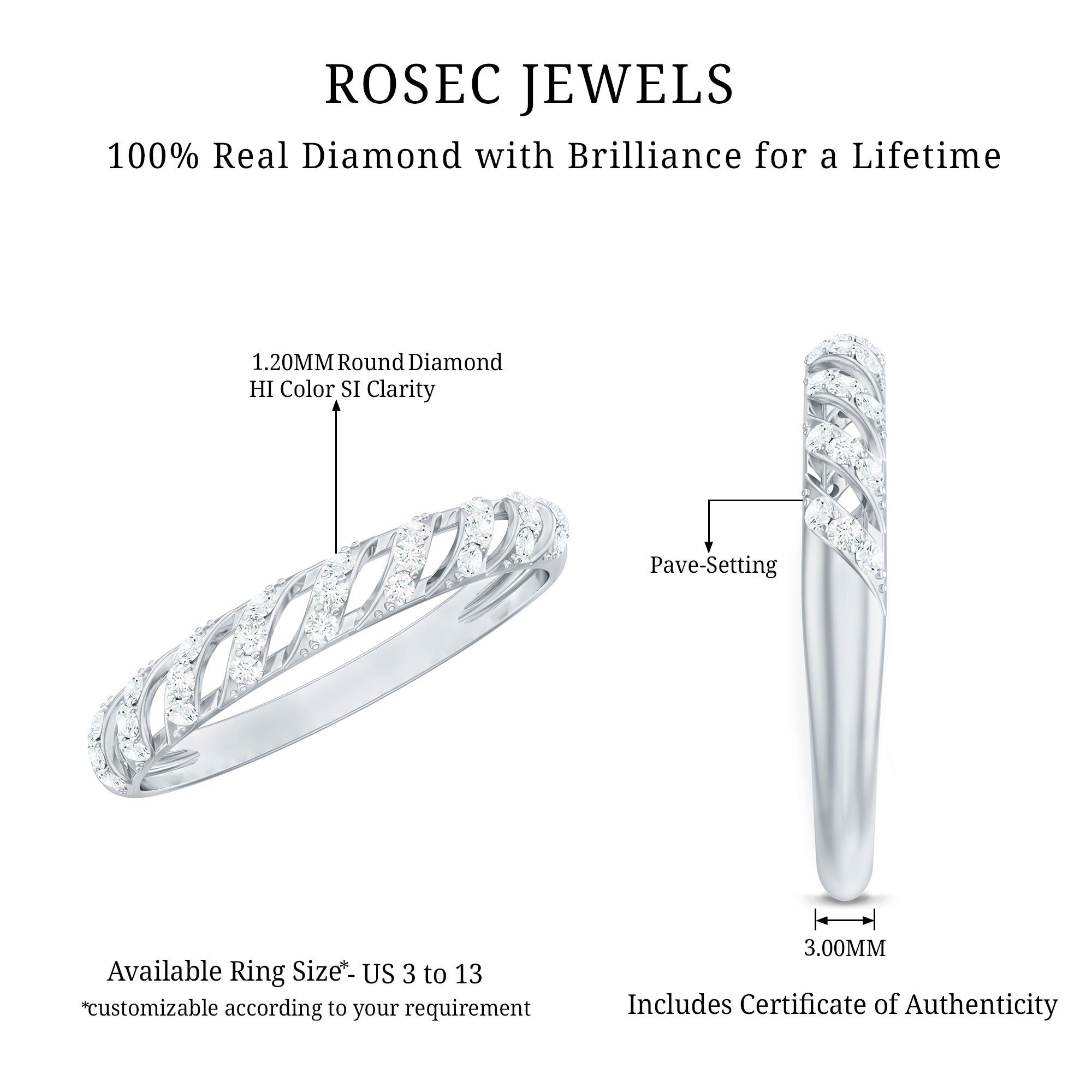 Elegant Round Shape Diamond Half Eternity Ring Natural - ( HI-SI ) - Rosec Jewels