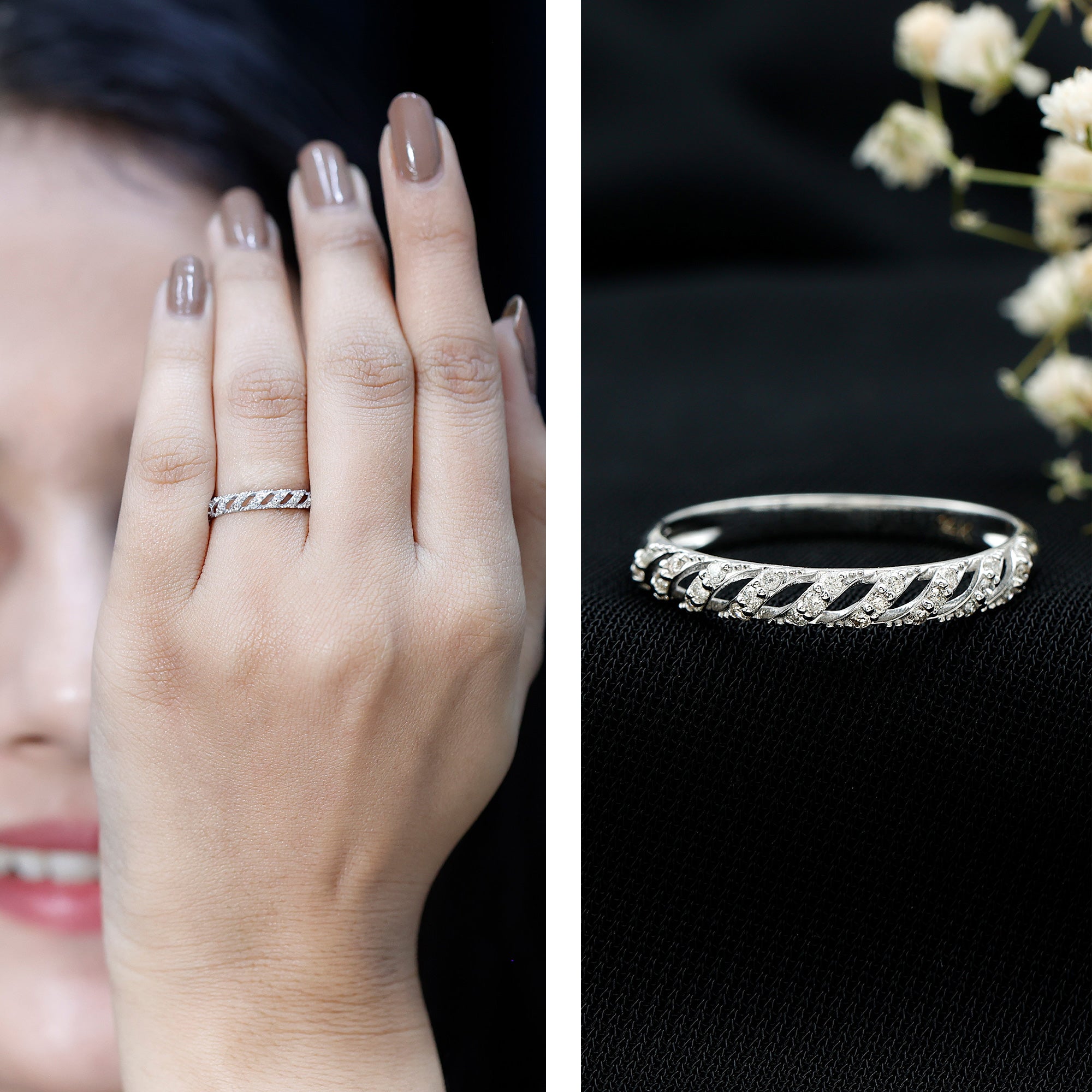 Elegant Round Shape Diamond Half Eternity Ring Natural - ( HI-SI ) - Rosec Jewels