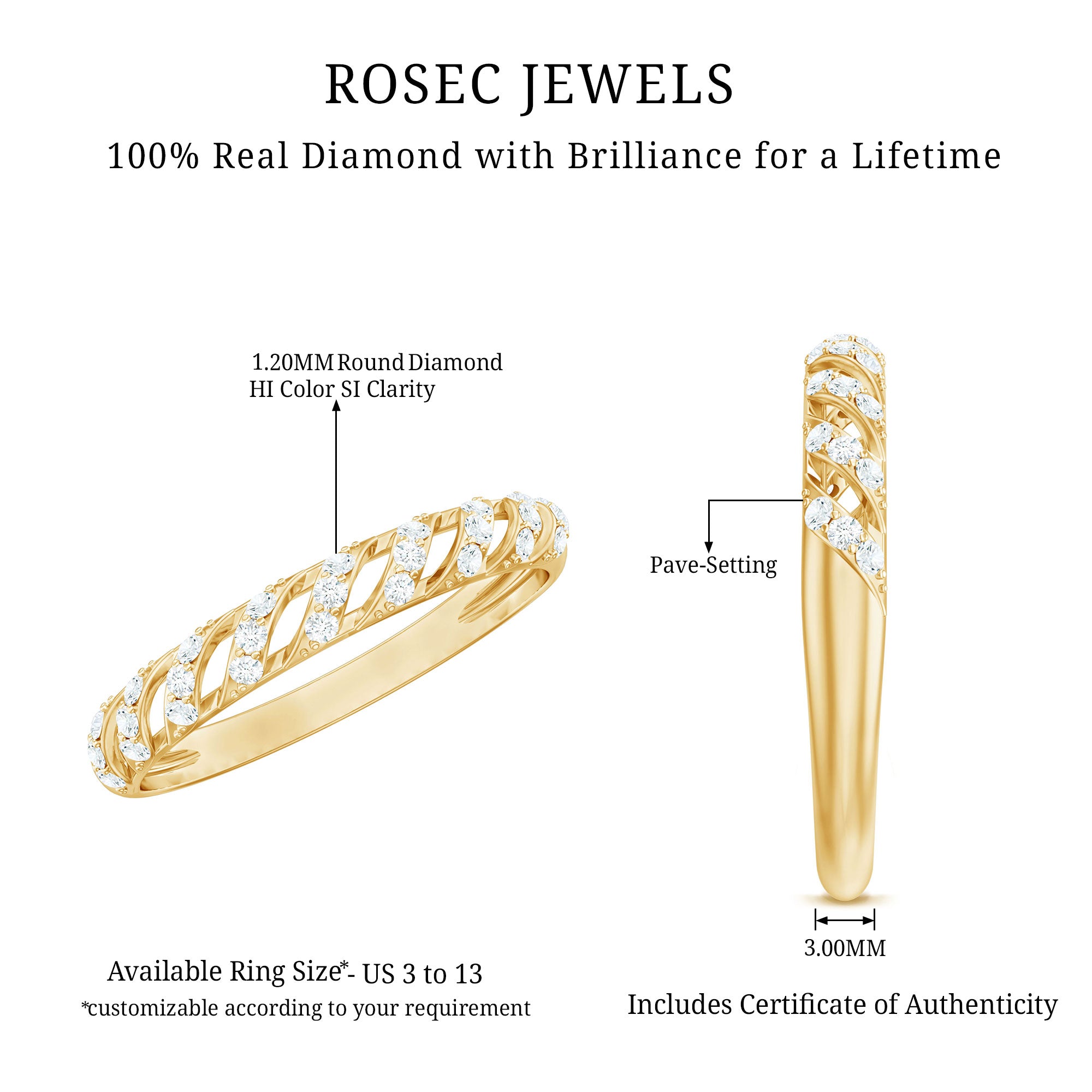 Elegant Round Shape Diamond Half Eternity Ring Natural - ( HI-SI ) - Rosec Jewels