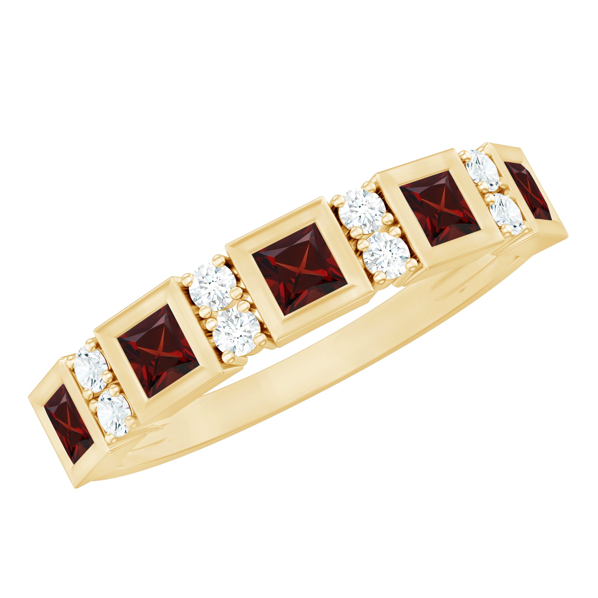 Certified Natural Garnet Diamond Half Eternity Anniversary Ring AAA - Rosec Jewels