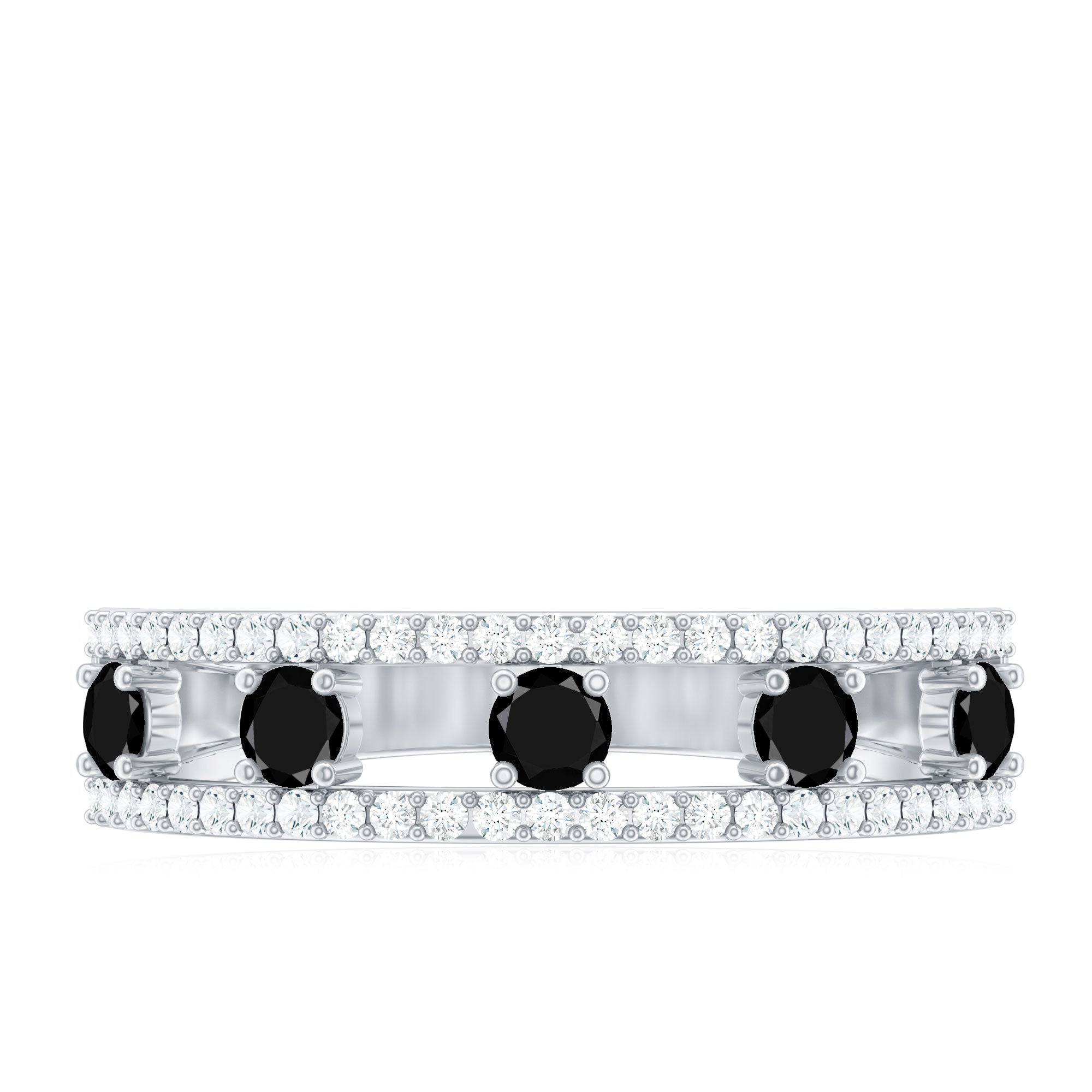 Round Cut Black Onyx and Diamond Half Eternity Band Ring AAA - Rosec Jewels