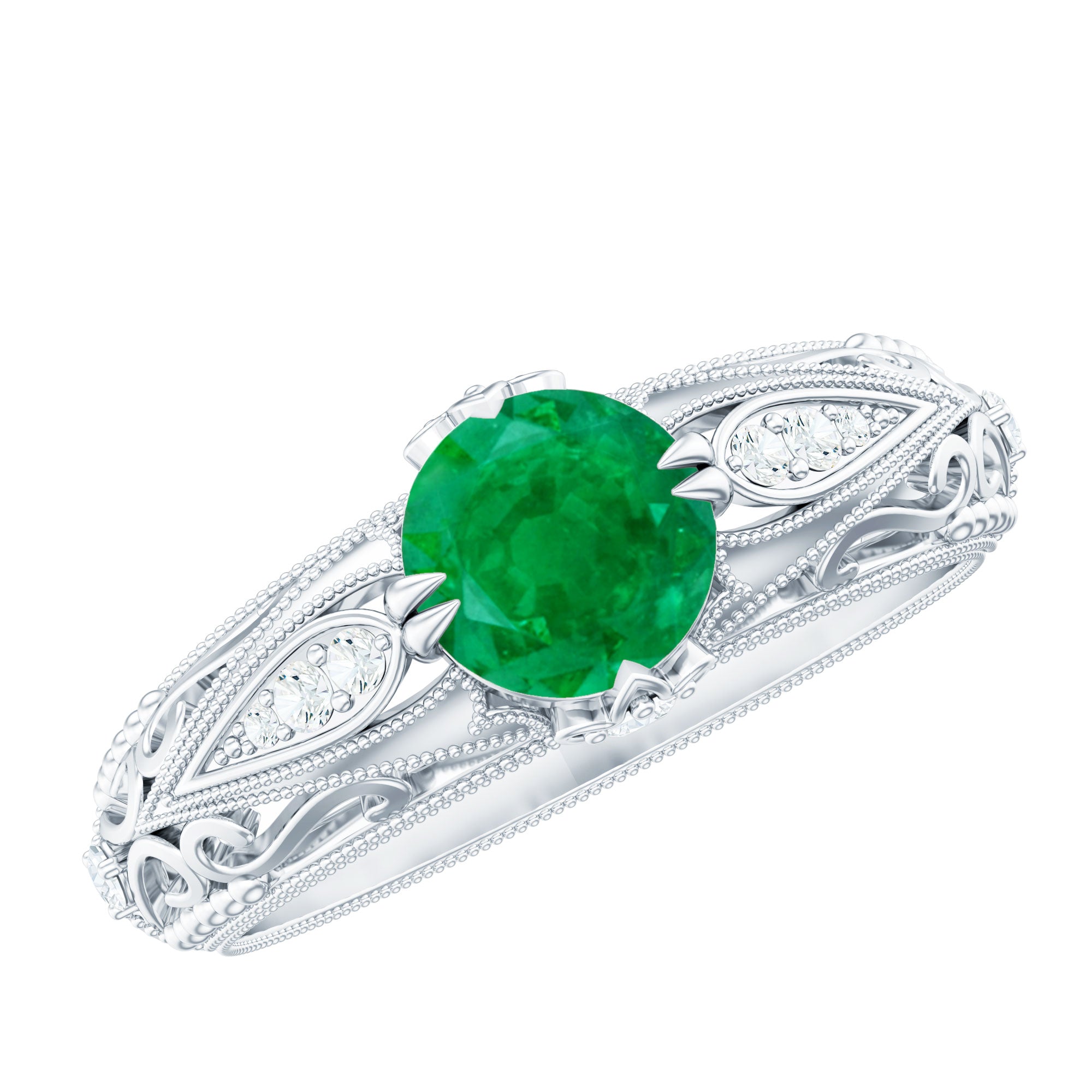 Natural Emerald Diamond Antique Looking Engagement Ring
