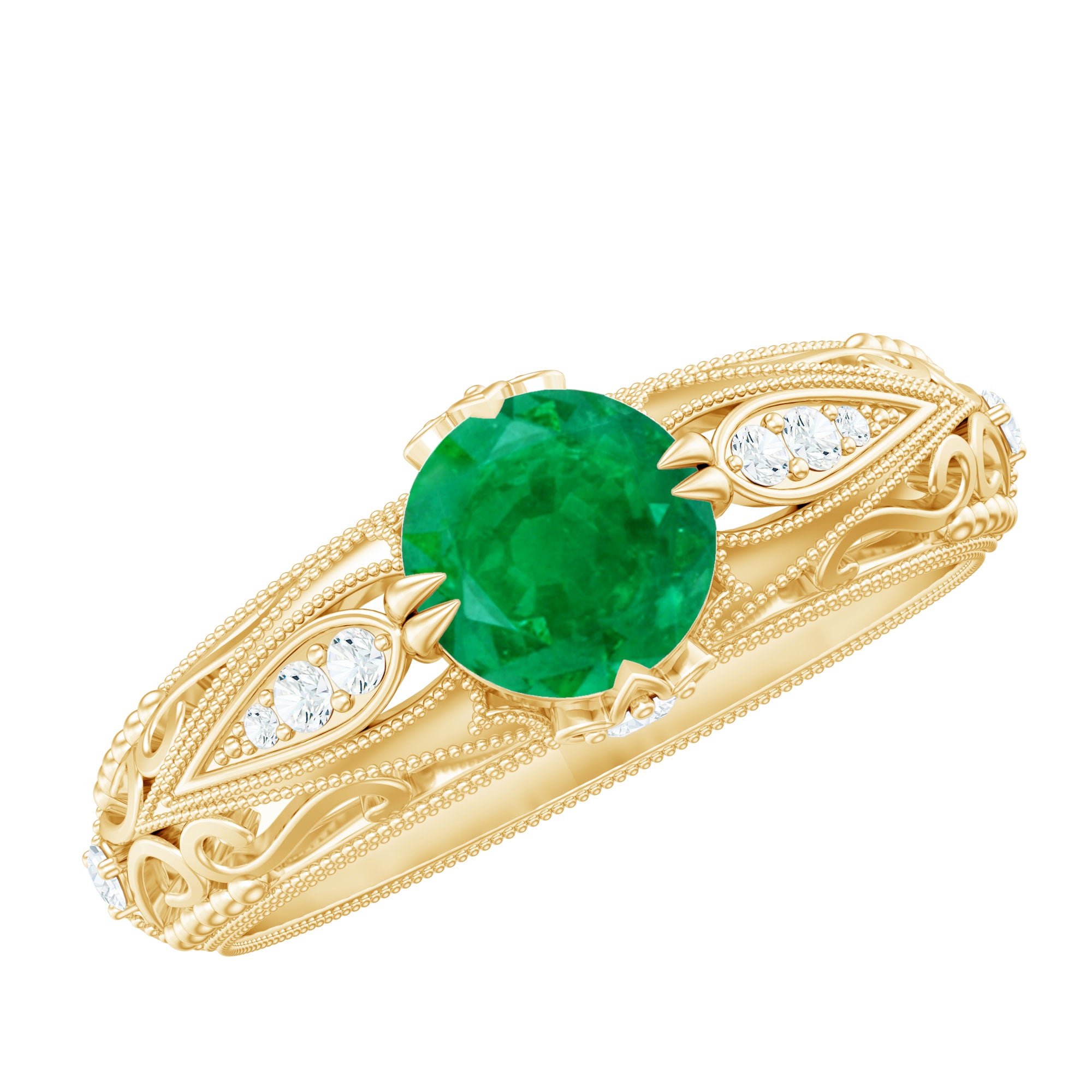 Natural Emerald Diamond Antique Looking Engagement Ring AAA - Rosec Jewels