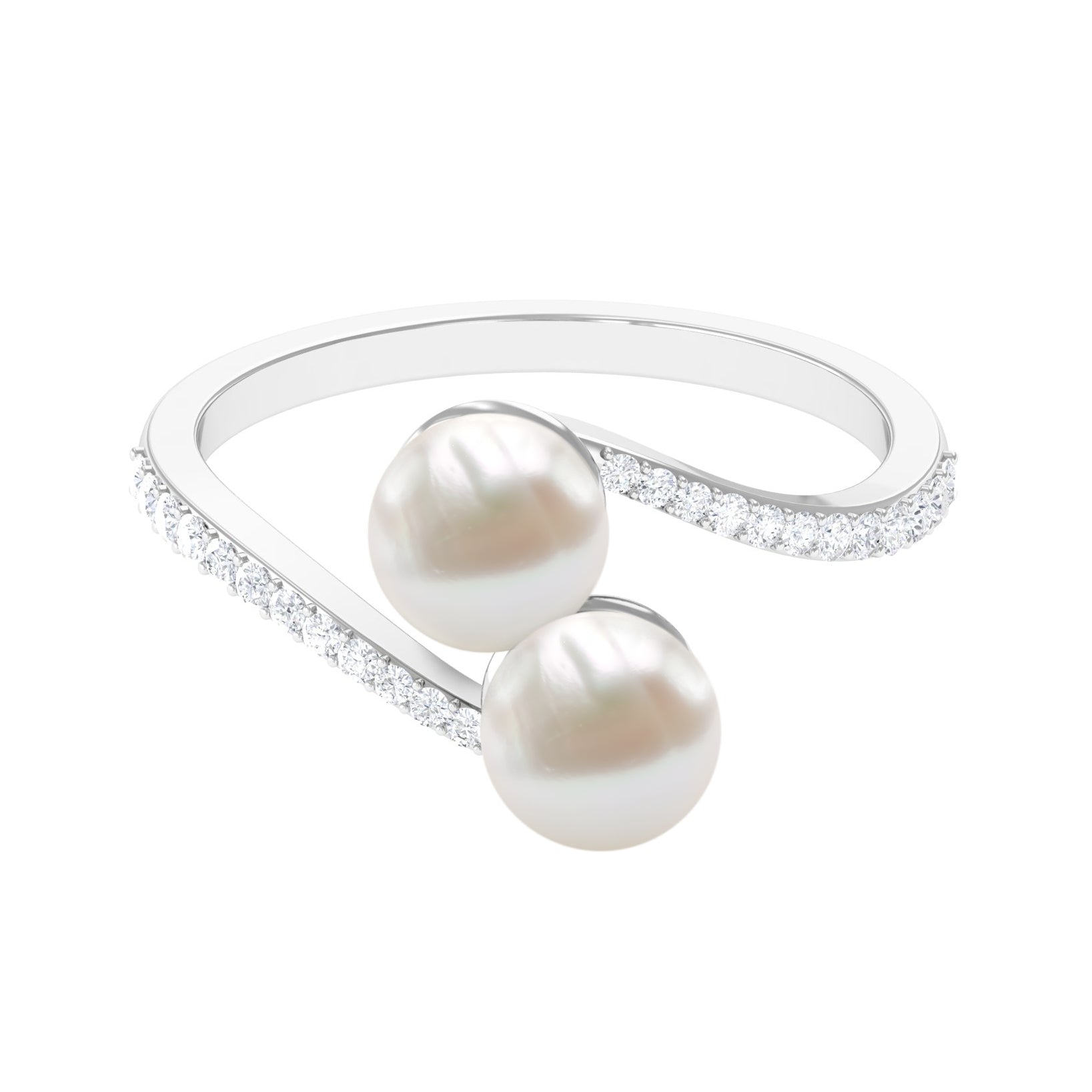 Moi et Toi Freshwater Pearl Bypass Ring with Diamond
