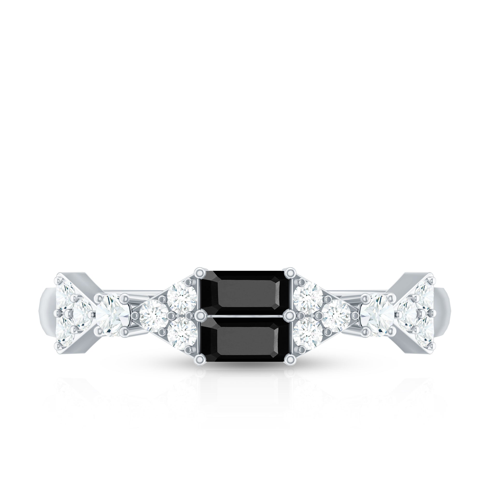 Rosec Jewels-Genuine Black Onyx and Diamond Half Eternity Wedding Band