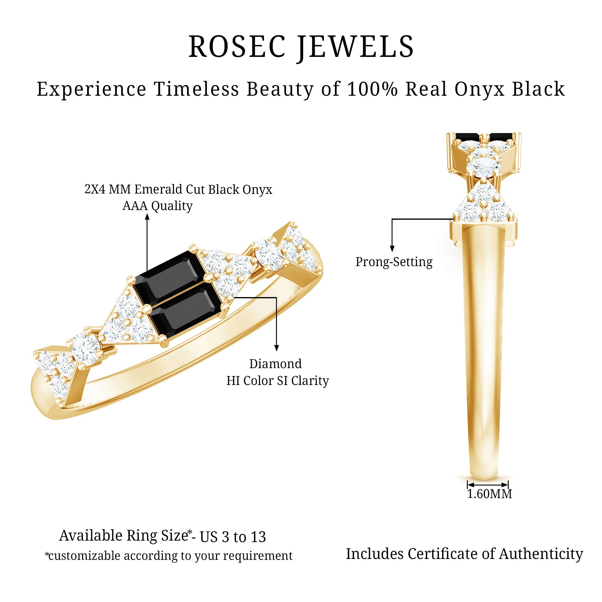 Rosec Jewels-Genuine Black Onyx and Diamond Half Eternity Wedding Band