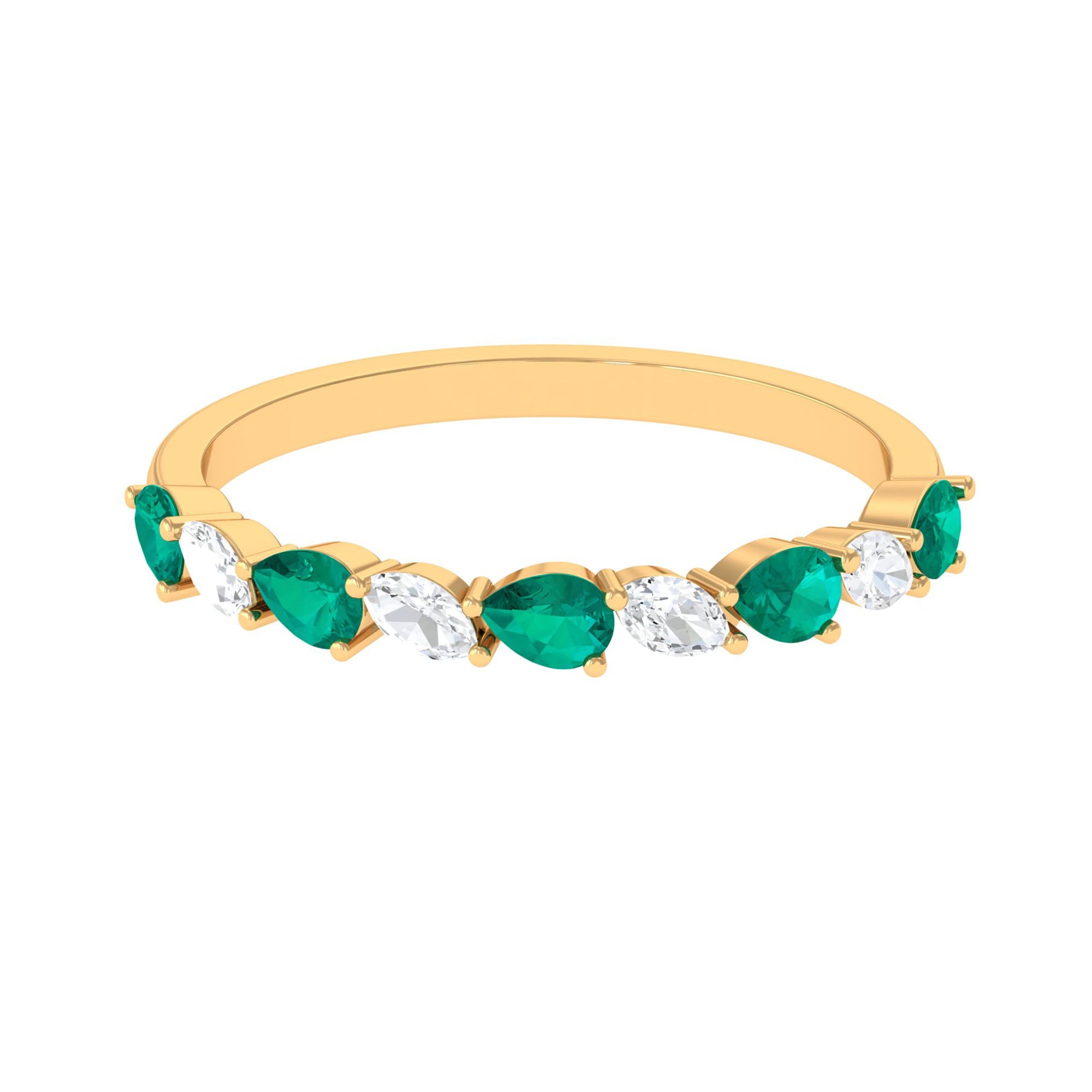 Natural Pear Shape Emerald Half Eternity Ring in East West Style AAA - Rosec Jewels