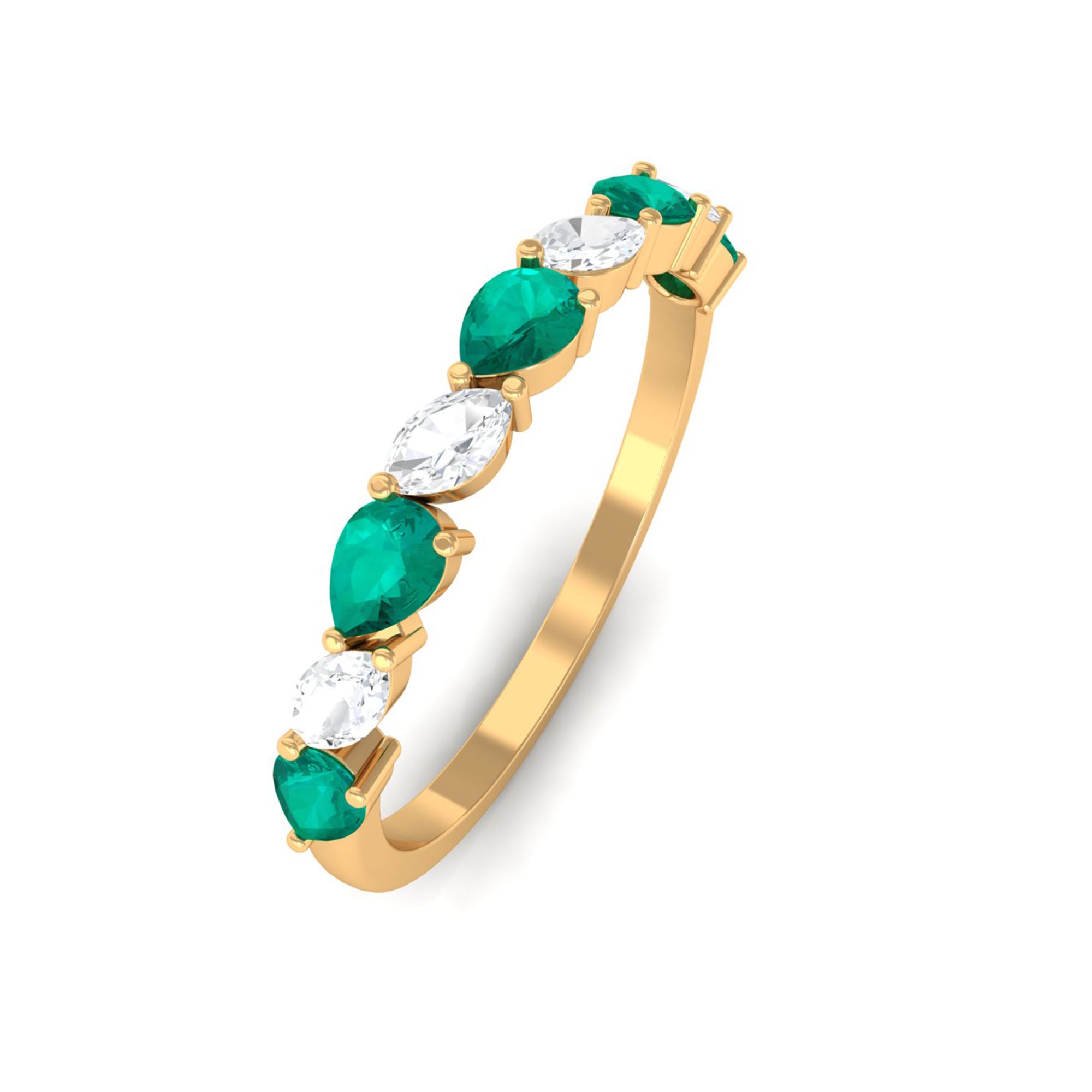 Natural Pear Shape Emerald Half Eternity Ring in East West Style AAA - Rosec Jewels
