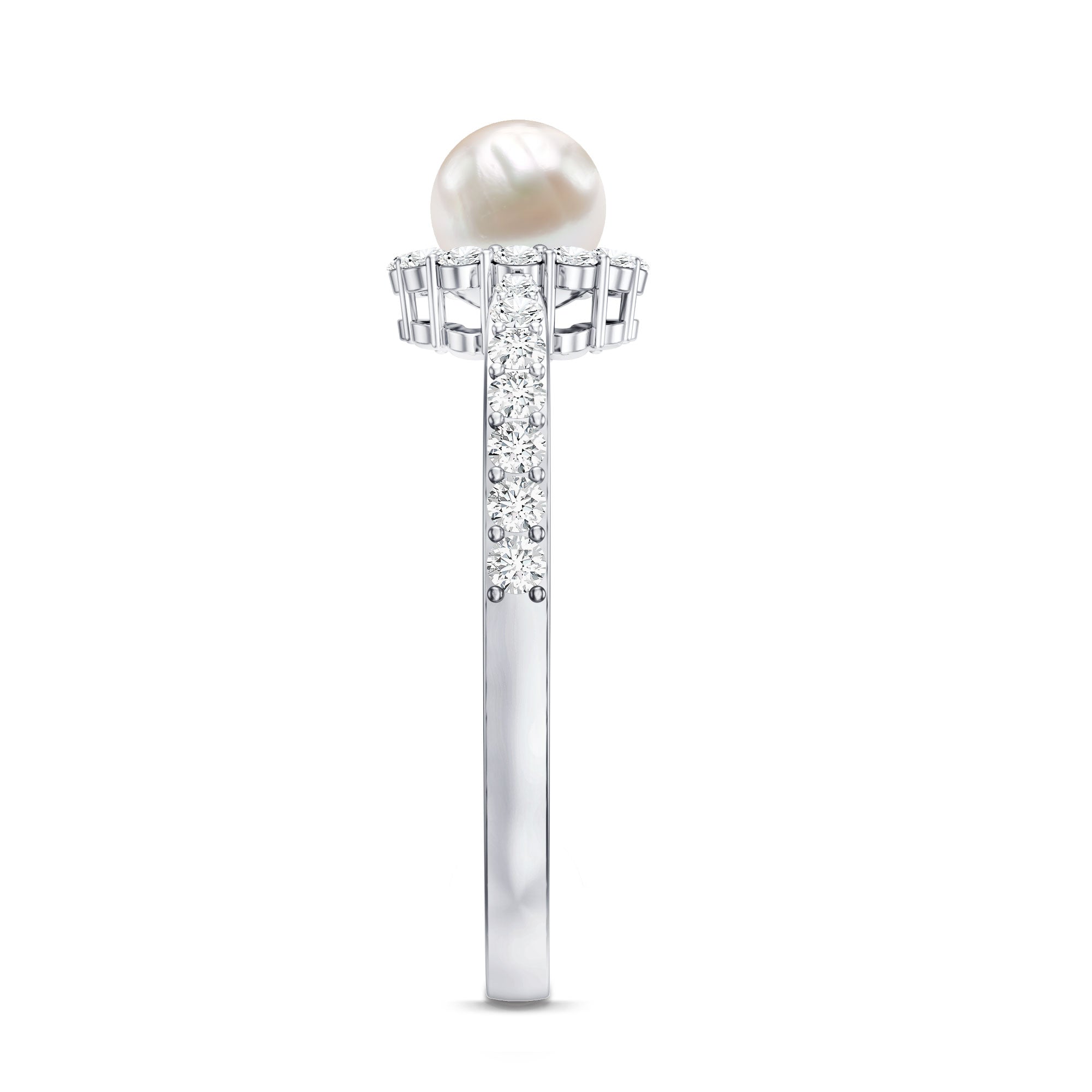 Rosec Jewels-Cultured Freshwater Pearl 2 Carat Engagement Ring with Diamond Halo