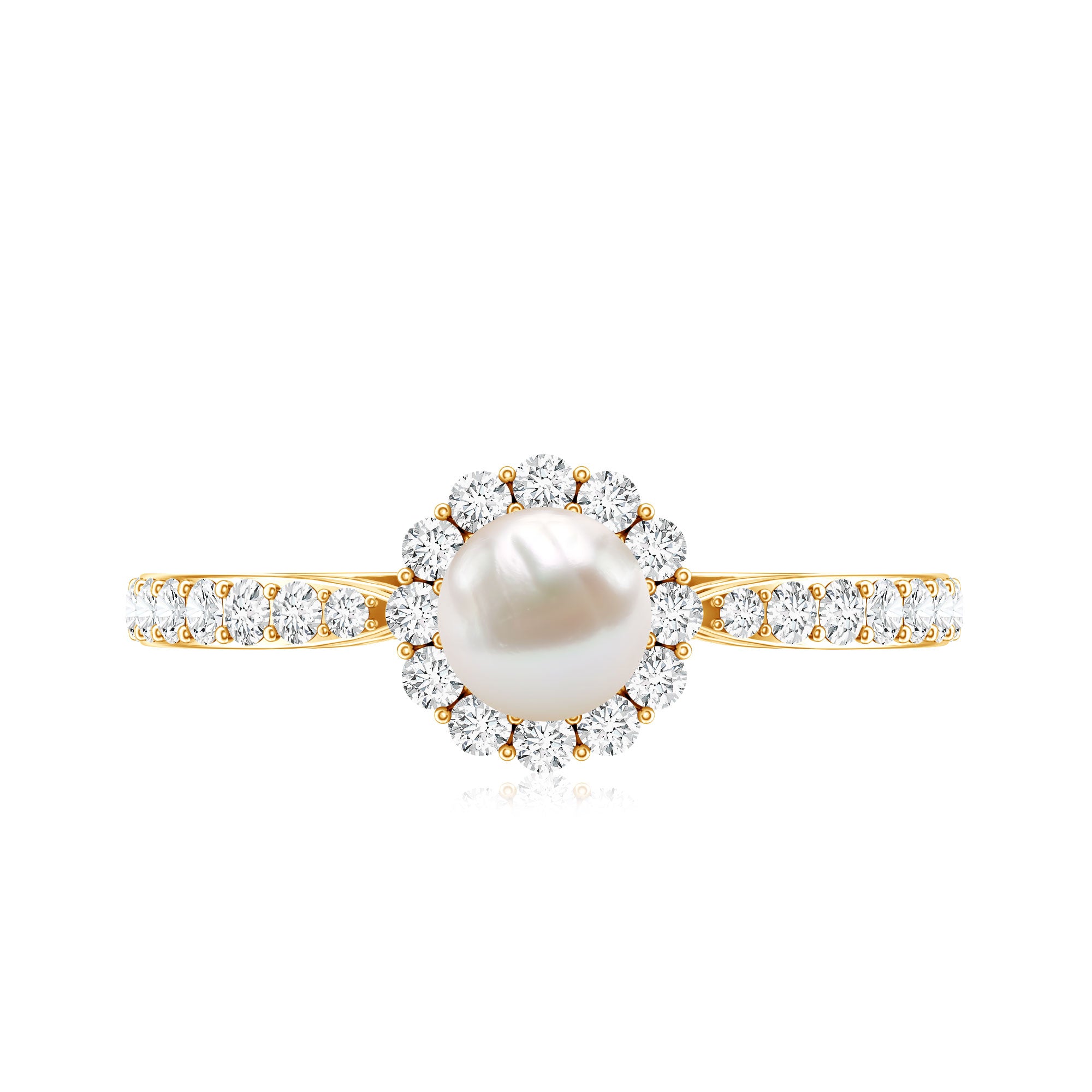 Rosec Jewels-Cultured Freshwater Pearl 2 Carat Engagement Ring with Diamond Halo