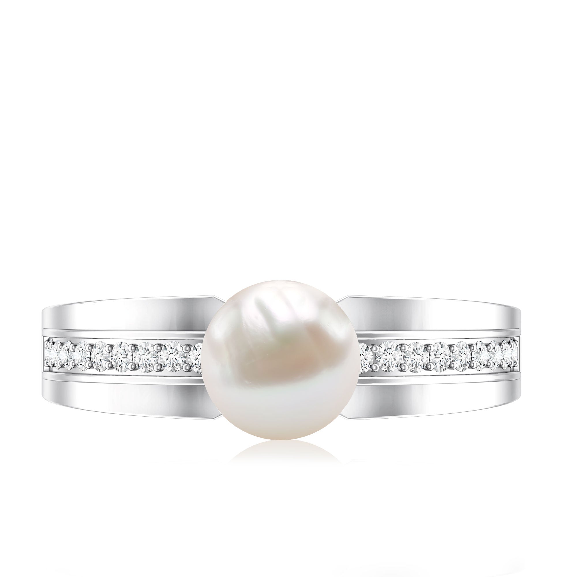 2 Carat Freshwater Pearl Engagement Ring with Diamond for Women AAA - Rosec Jewels