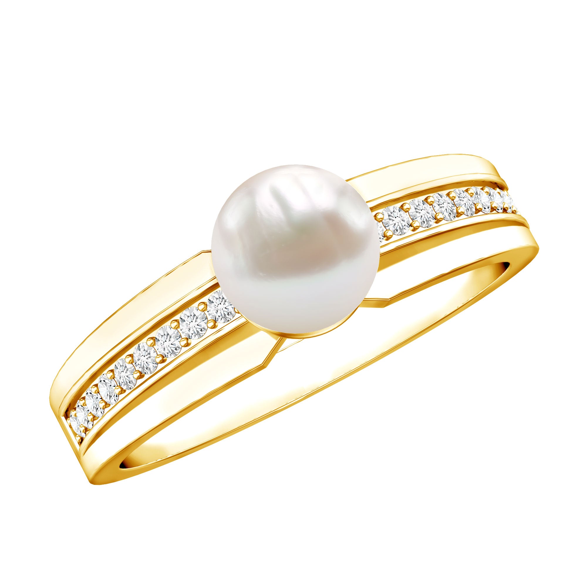 2.2 Carat Freshwater Pearl Engagement Ring with Diamond for Women AAA - Rosec Jewels