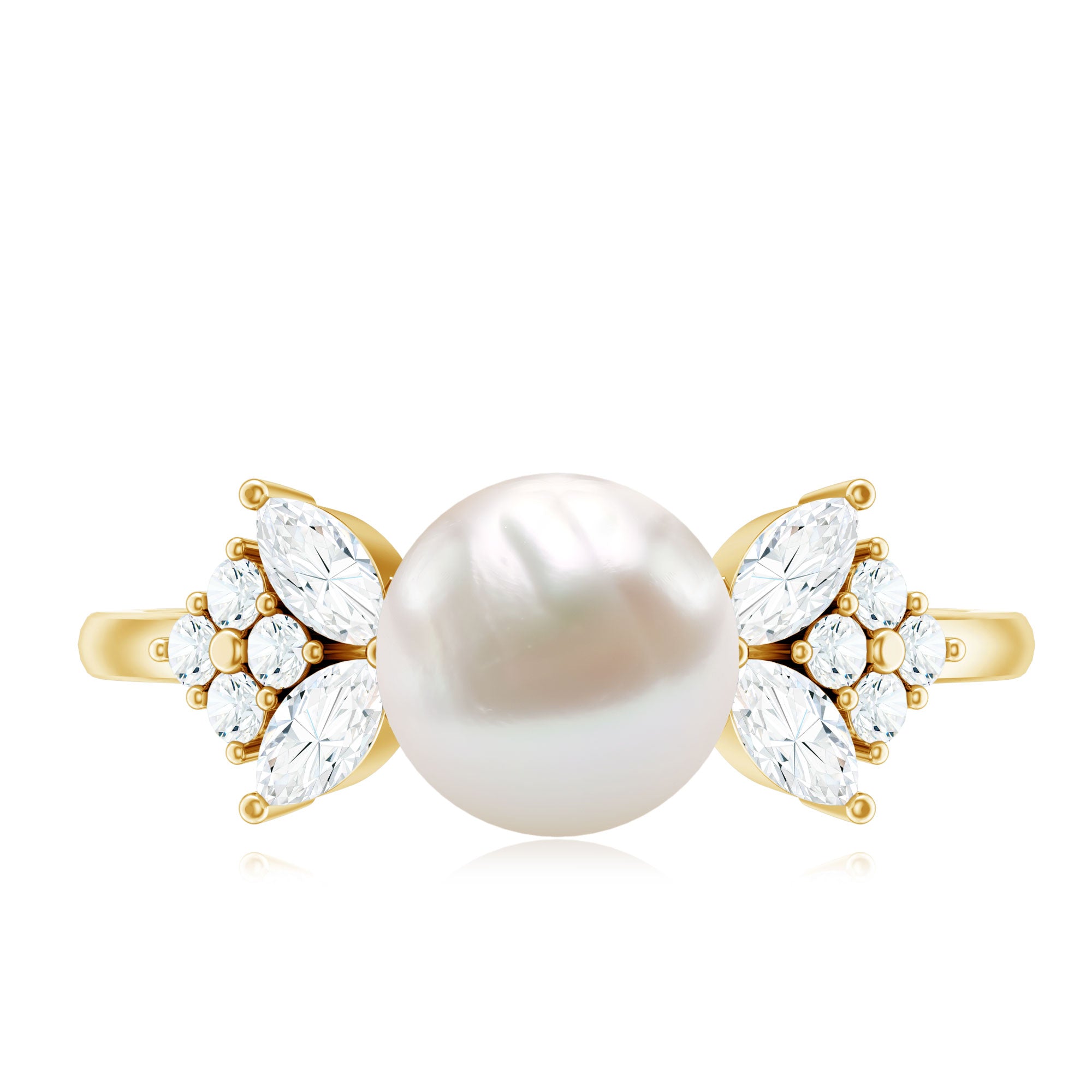 Rosec Jewels-Nature Inspired 3 Carat Freshwater Pearl Engagement Ring with Diamond