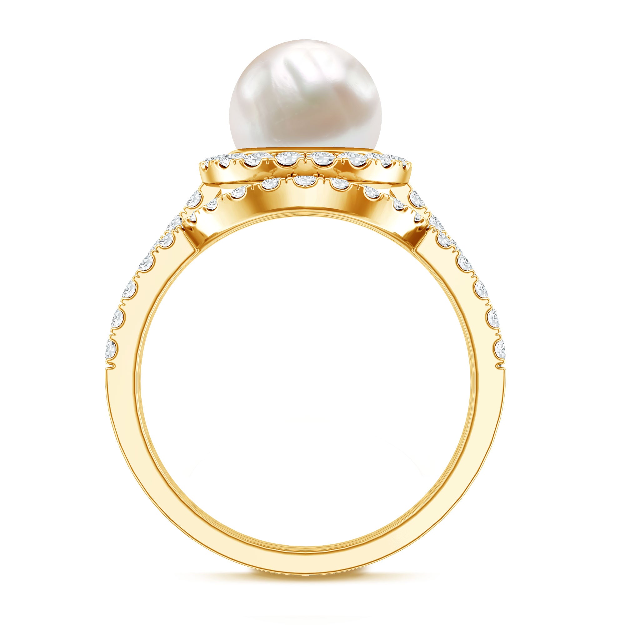 Rosec Jewels-Cultured 7 mm Freshwater Pearl Engagement Ring with Diamond Wedding Band