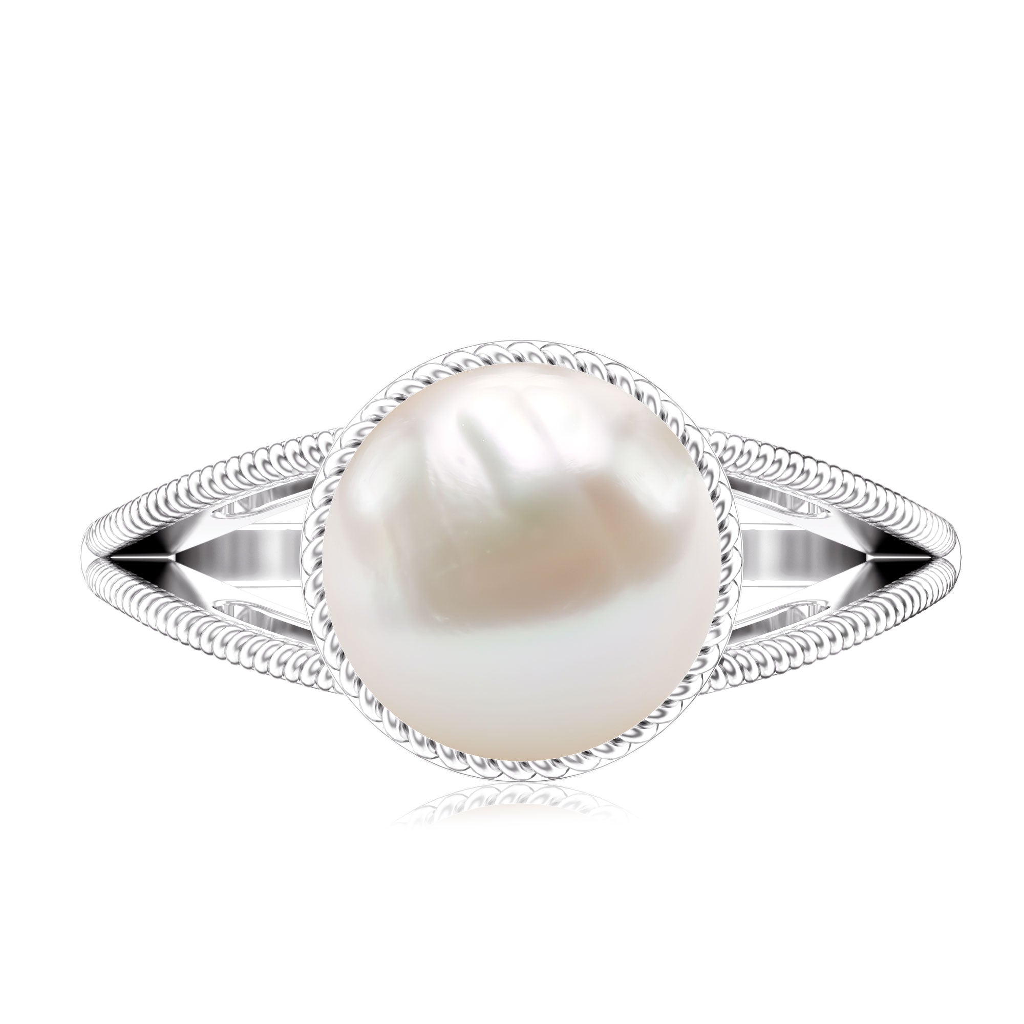 8 Carat Freshwater Pearl Solitaire Engagement Ring in Split Shank AAA - Rosec Jewels