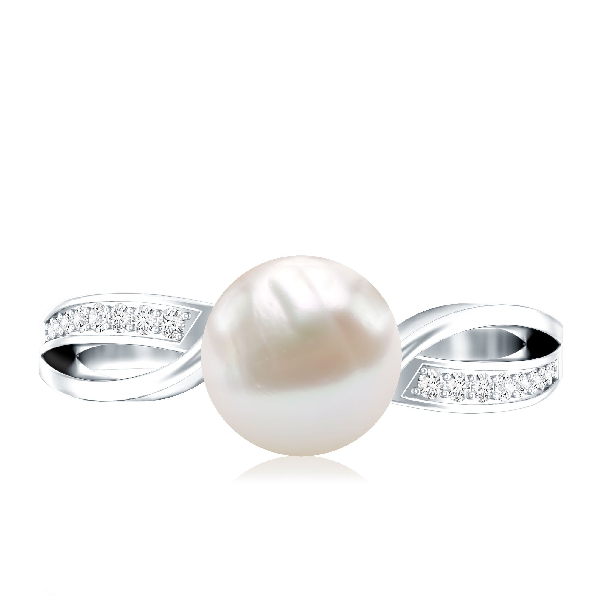 Cultured 3 Carat Freshwater Pearl Engagement Ring with Diamond AAA - Rosec Jewels