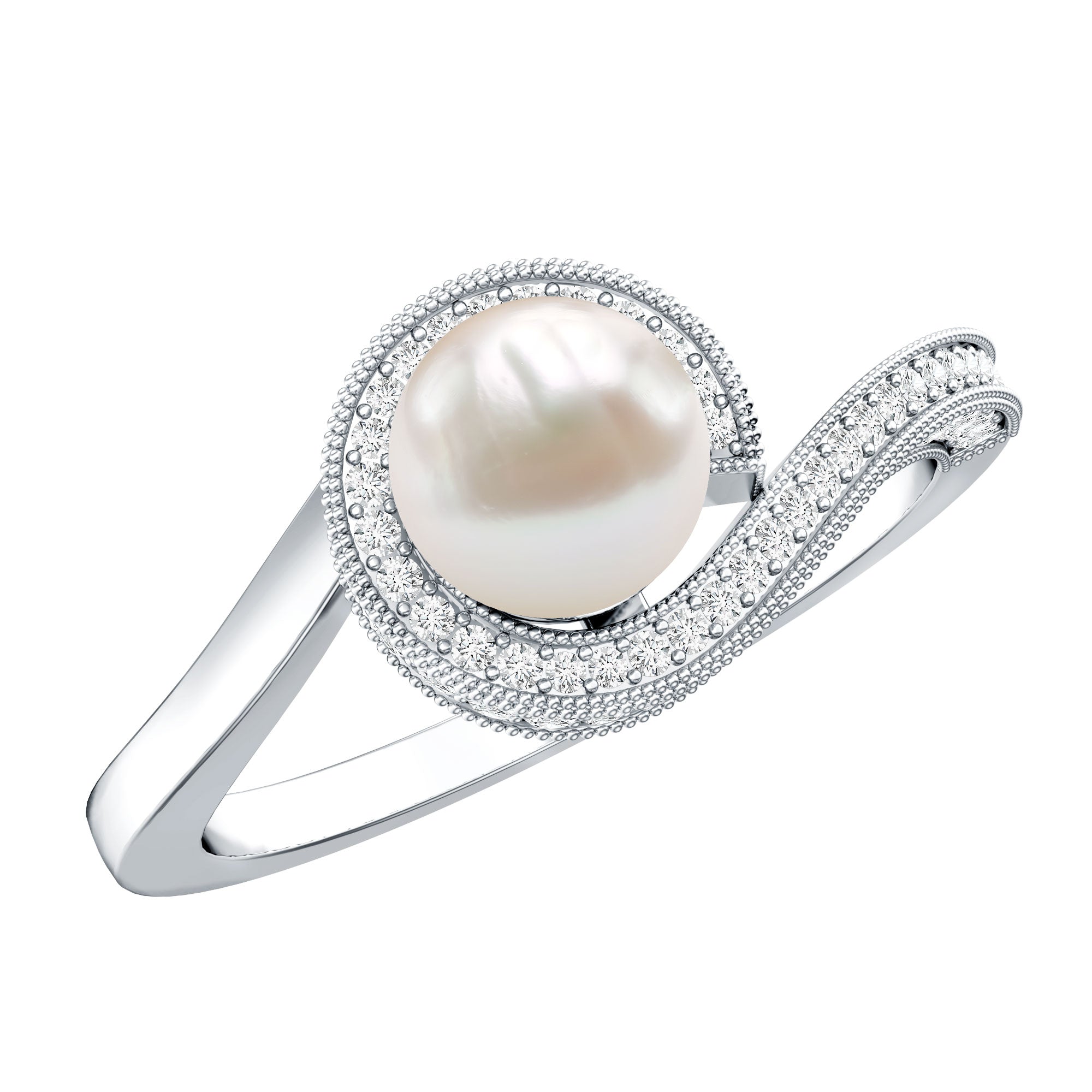 3 CT Freshwater Pearl and Diamond Bypass Engagement Ring