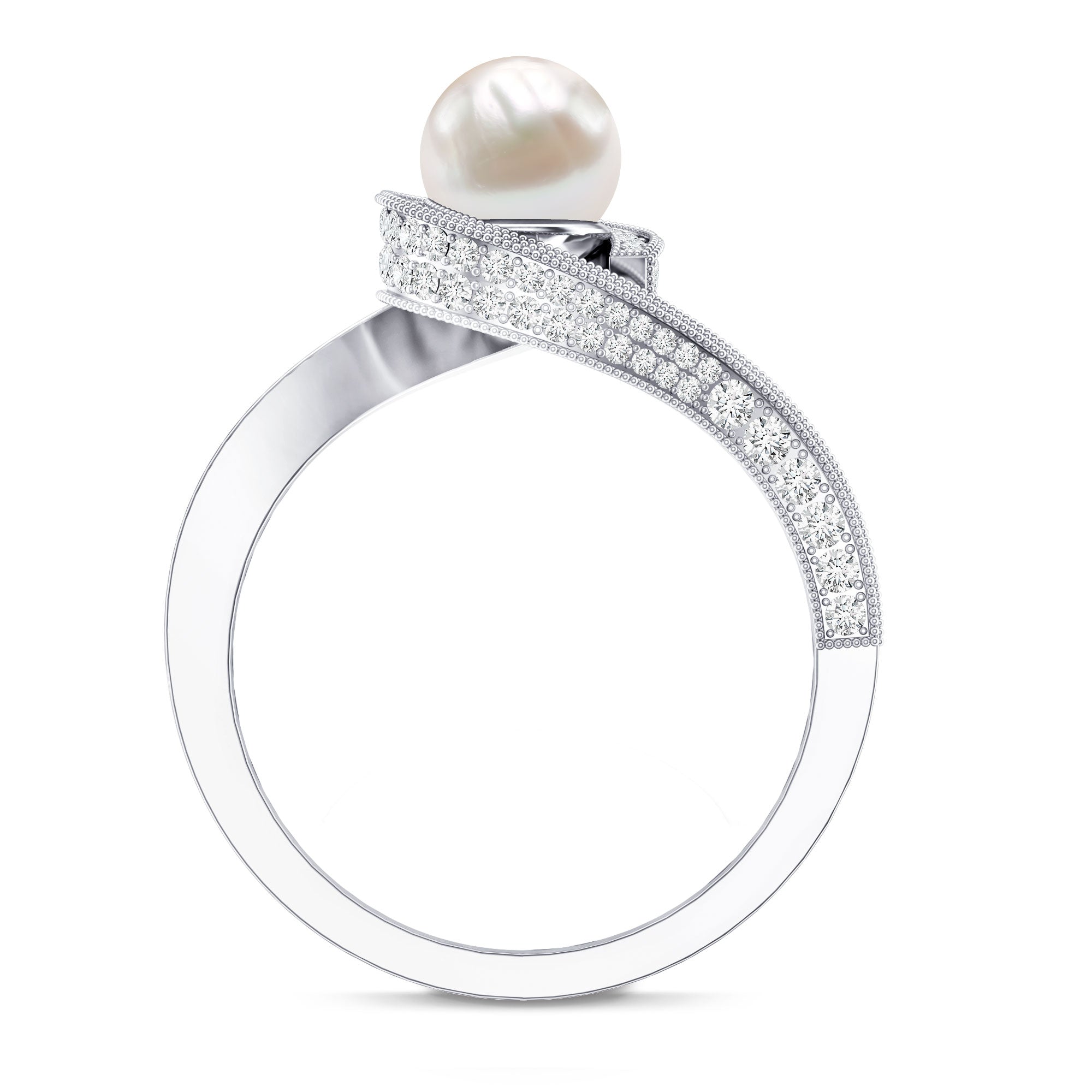 2 Carat Freshwater Pearl Bypass Engagement Ring with Diamond AAA - Rosec Jewels