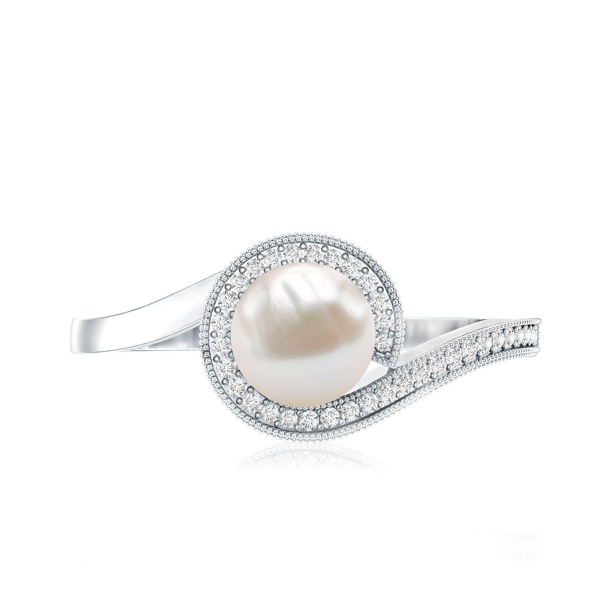 2 Carat Freshwater Pearl Bypass Engagement Ring with Diamond AAA - Rosec Jewels