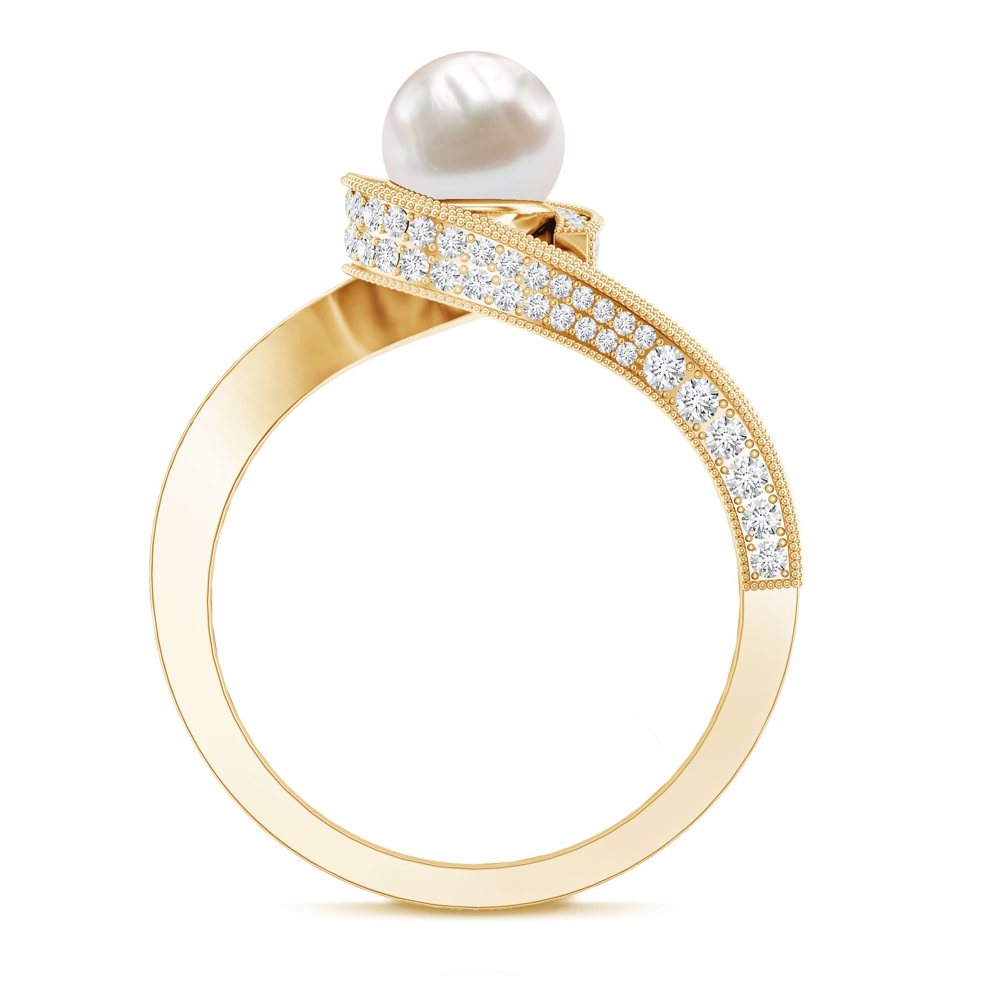 2 Carat Freshwater Pearl Bypass Engagement Ring with Diamond AAA - Rosec Jewels