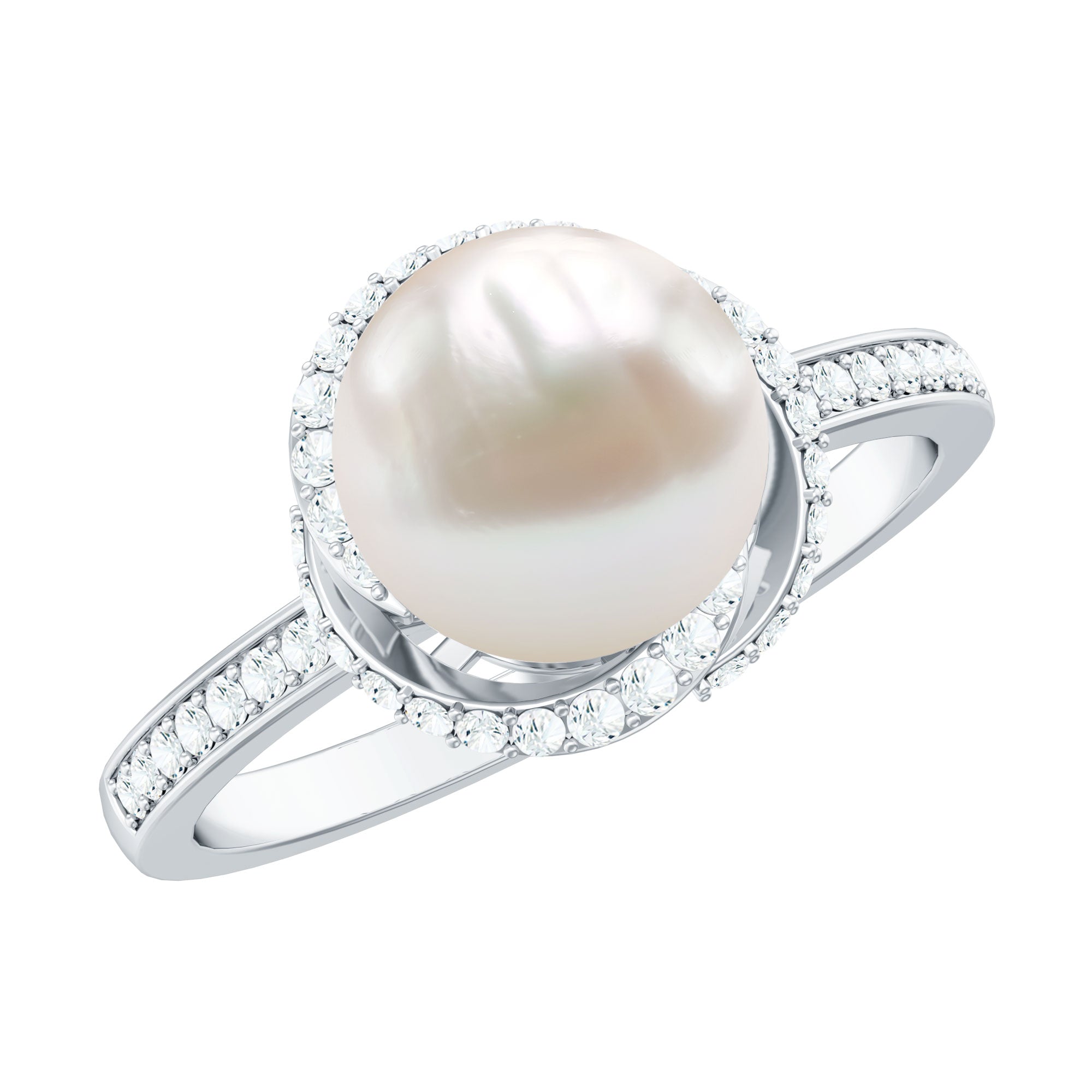 8 CT Freshwater Pearl Swirl Engagement Ring with Diamond Side Stones