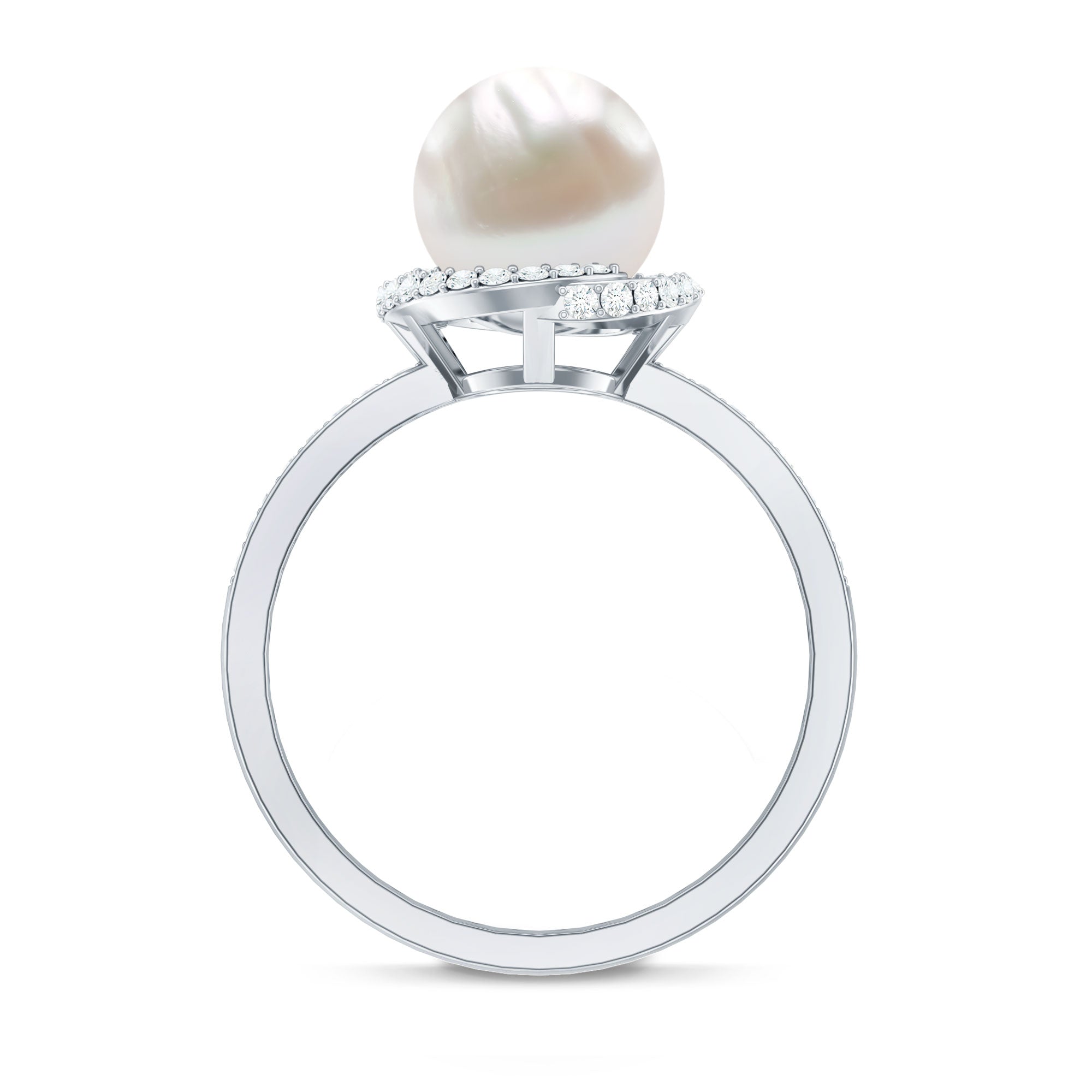 Rosec Jewels-Designer 7.4 Carat Freshwater Pearl Engagement Ring with Diamond