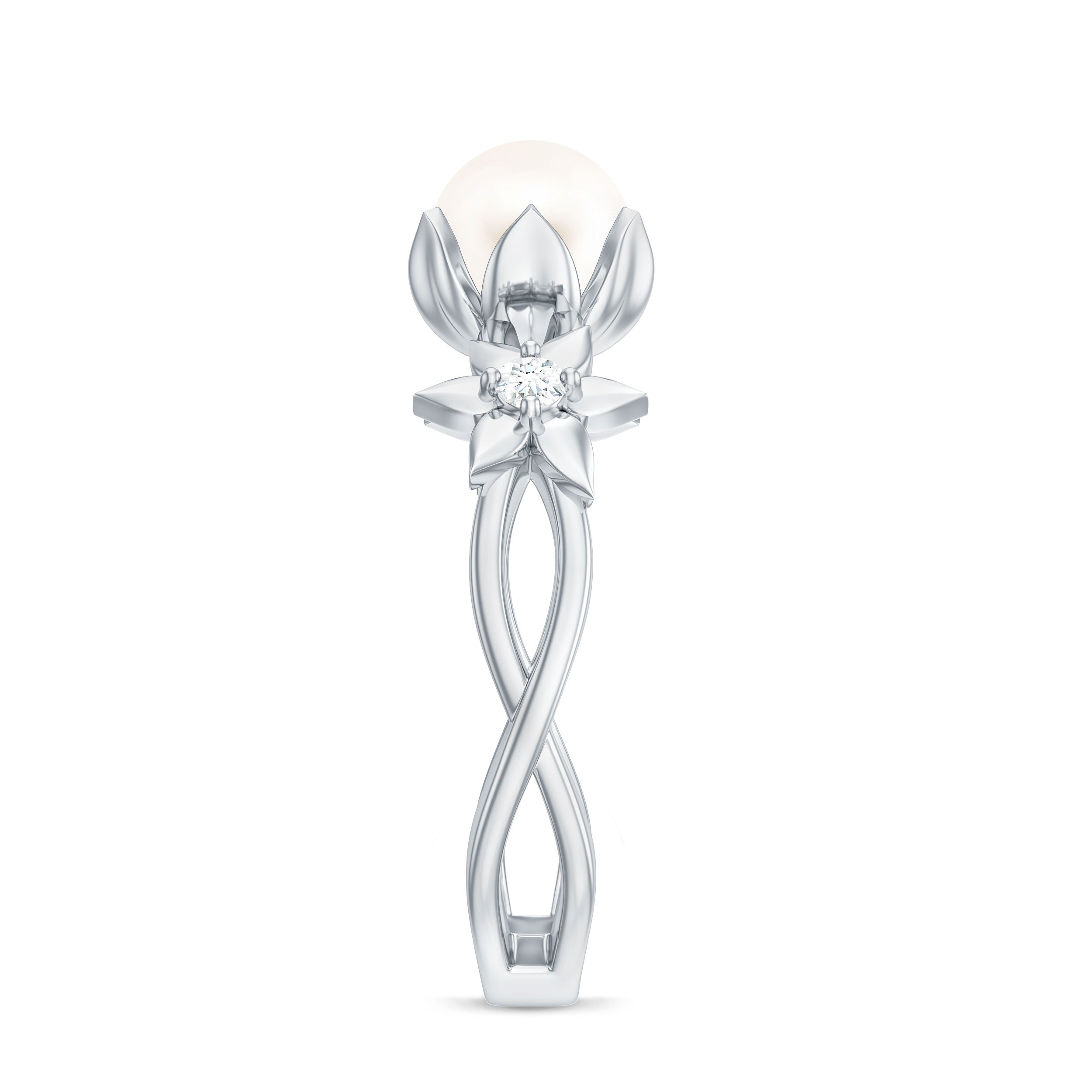 2 Carat Freshwater Pearl Flower Engagement Ring with Diamond AAA - Rosec Jewels