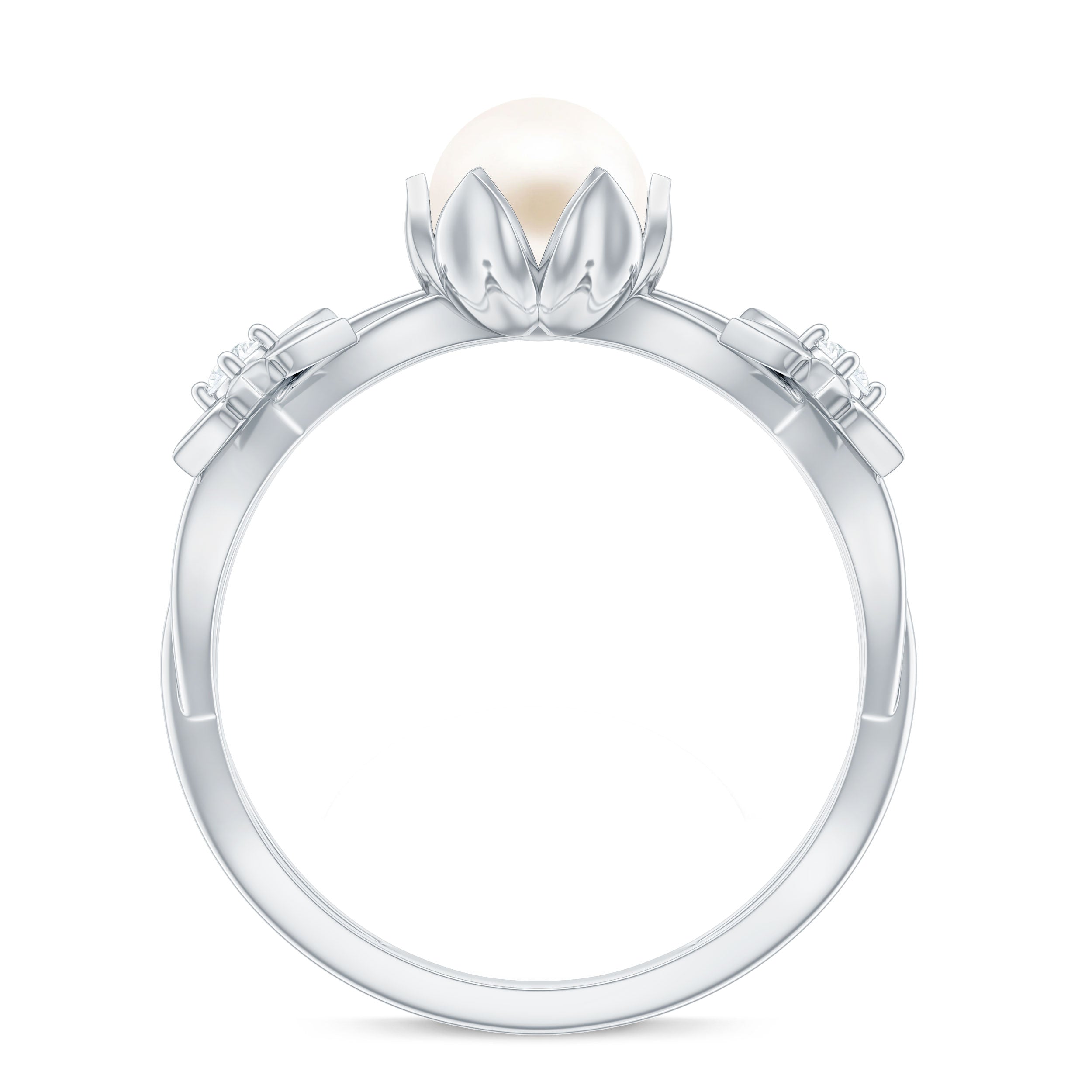 2 Carat Freshwater Pearl Flower Engagement Ring with Diamond AAA - Rosec Jewels