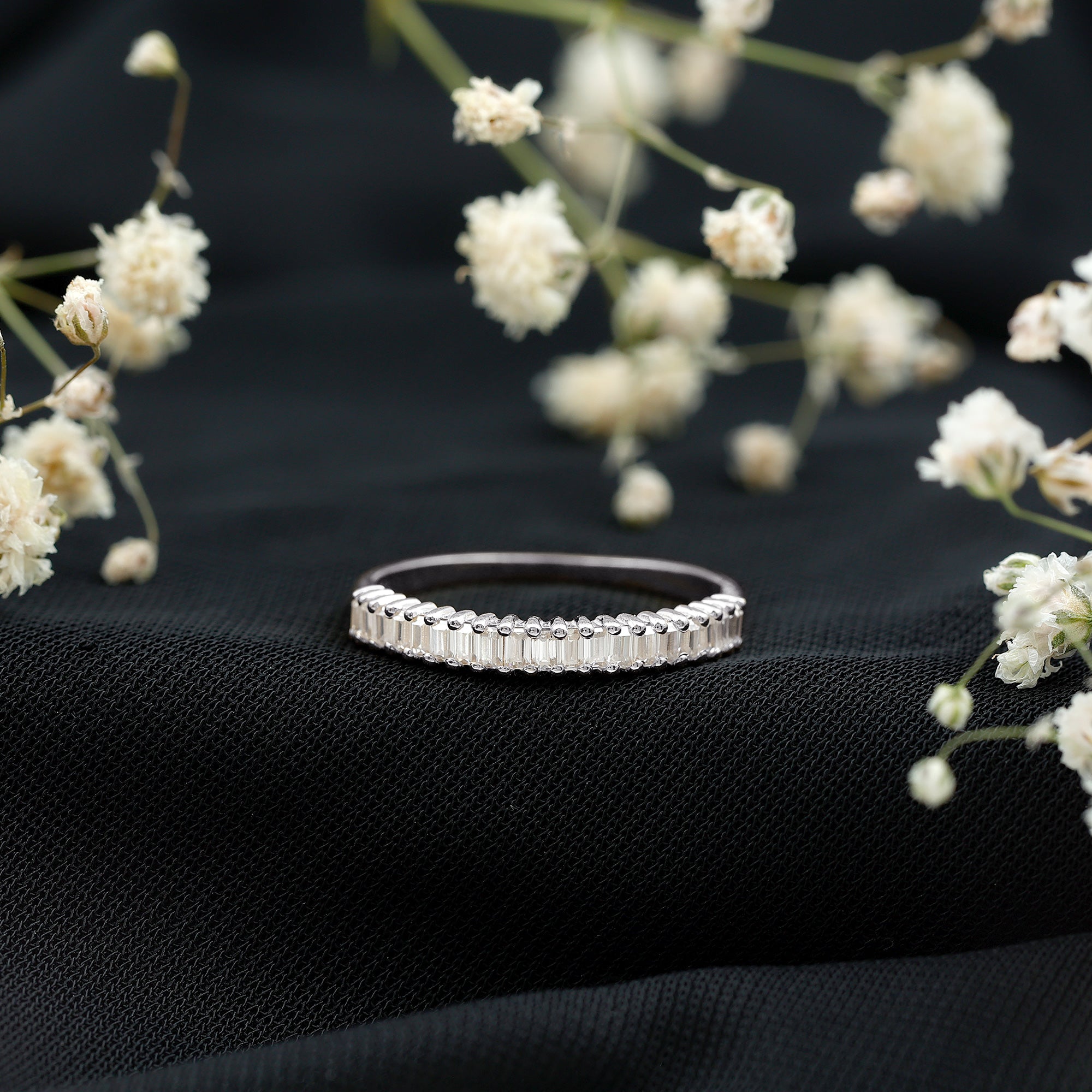 Baguette Cut Moissanite Half Eternity Wedding Band D-VS1 - Rosec Jewels