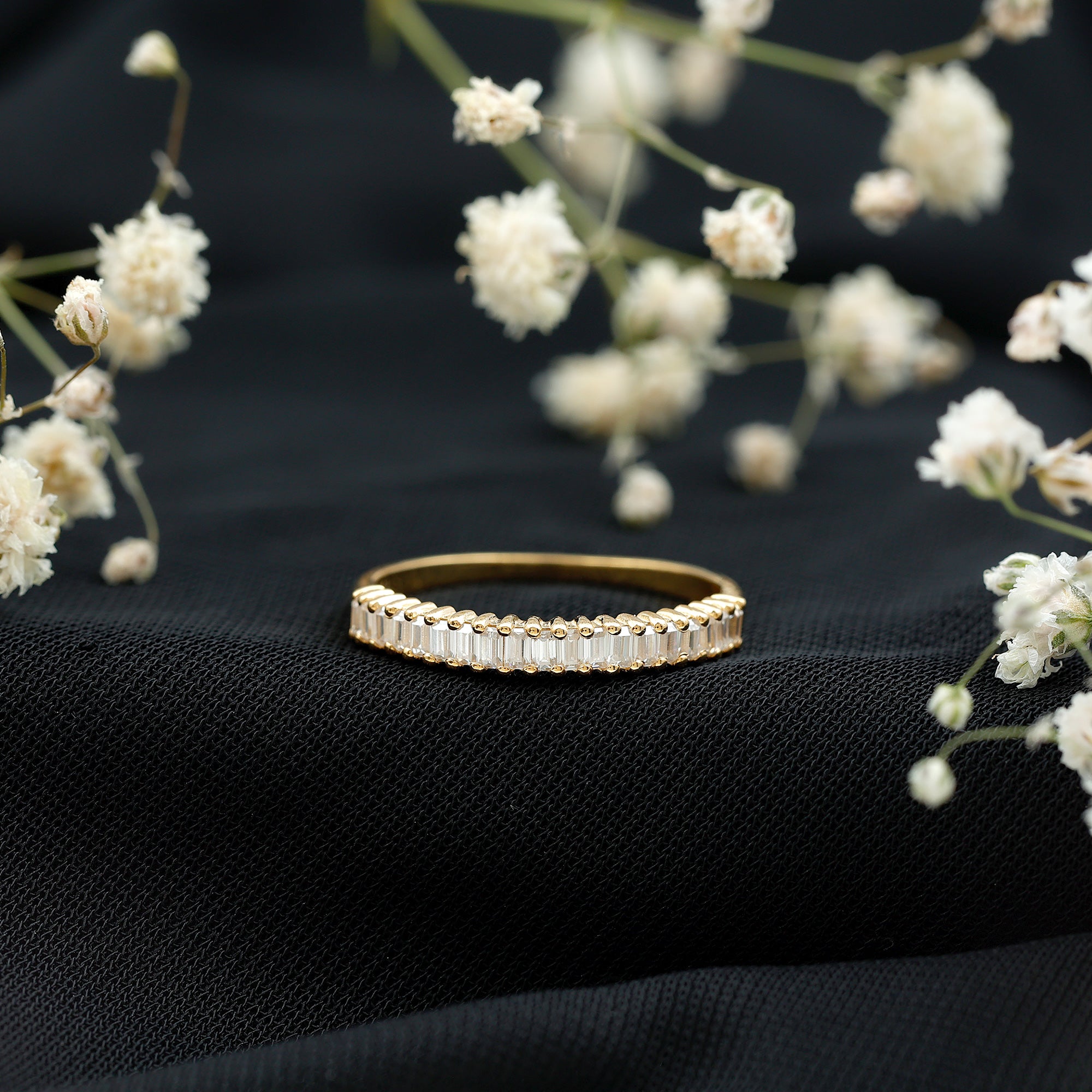 Baguette Cut Moissanite Half Eternity Wedding Band D-VS1 - Rosec Jewels