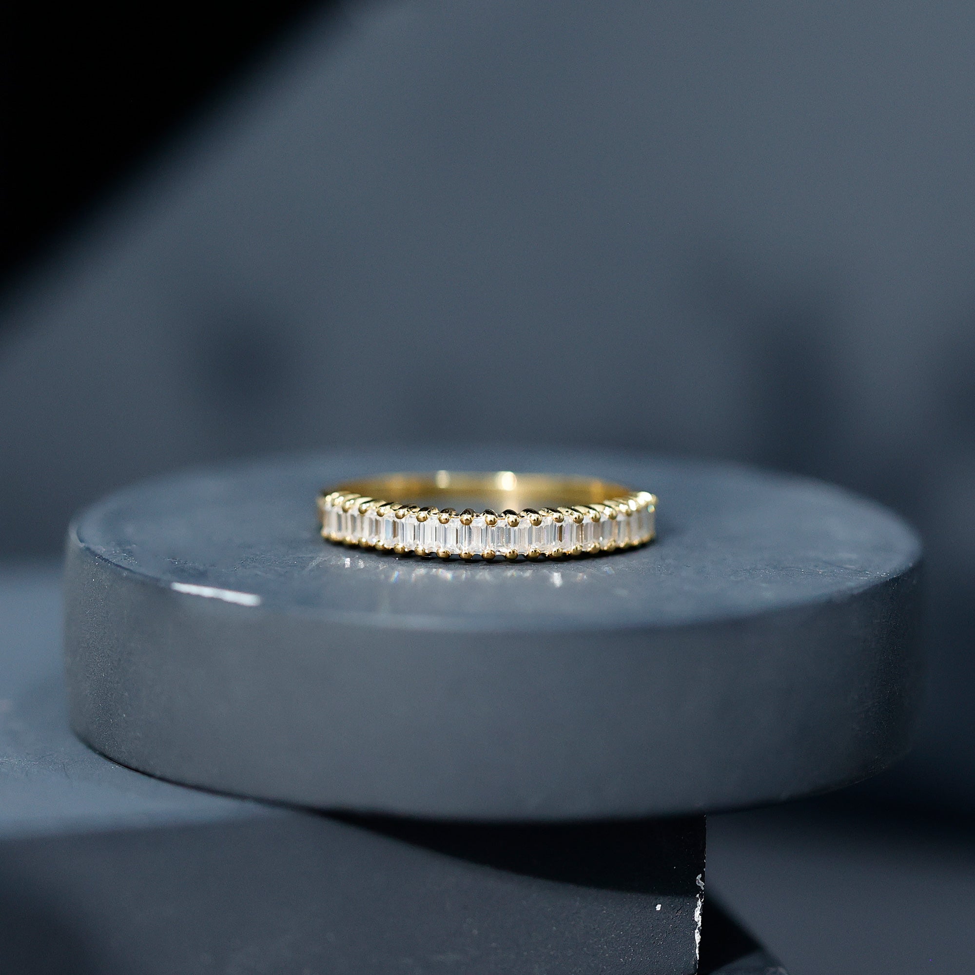 Baguette Cut Moissanite Half Eternity Wedding Band D-VS1 - Rosec Jewels