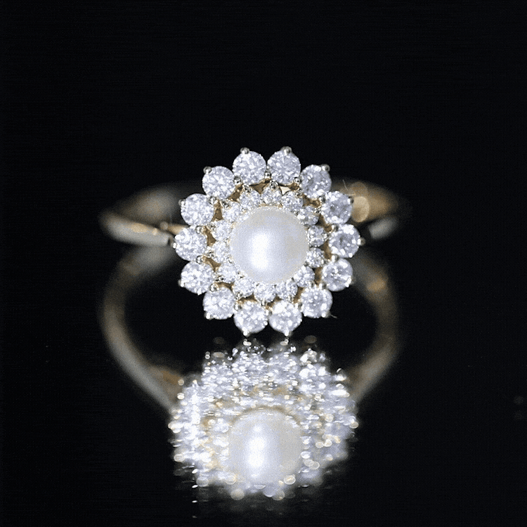 Certified Real Freshwater Pearl Flower Engagement Ring with Moissanite AAA - Rosec Jewels
