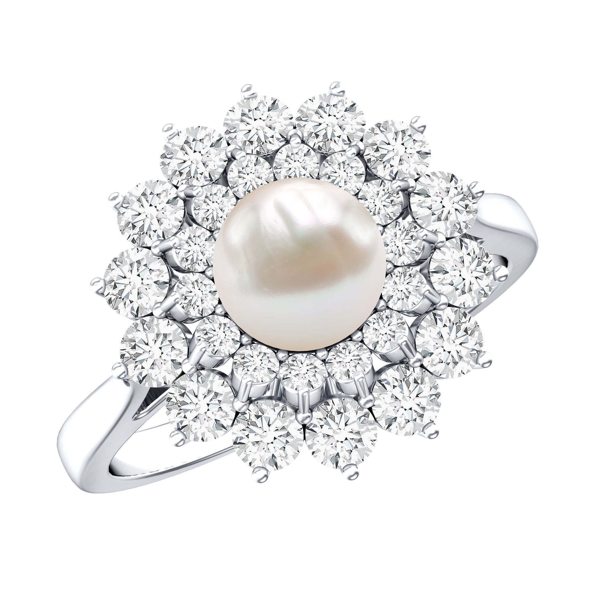 Certified Real Freshwater Pearl Flower Engagement Ring with Moissanite AAA - Rosec Jewels