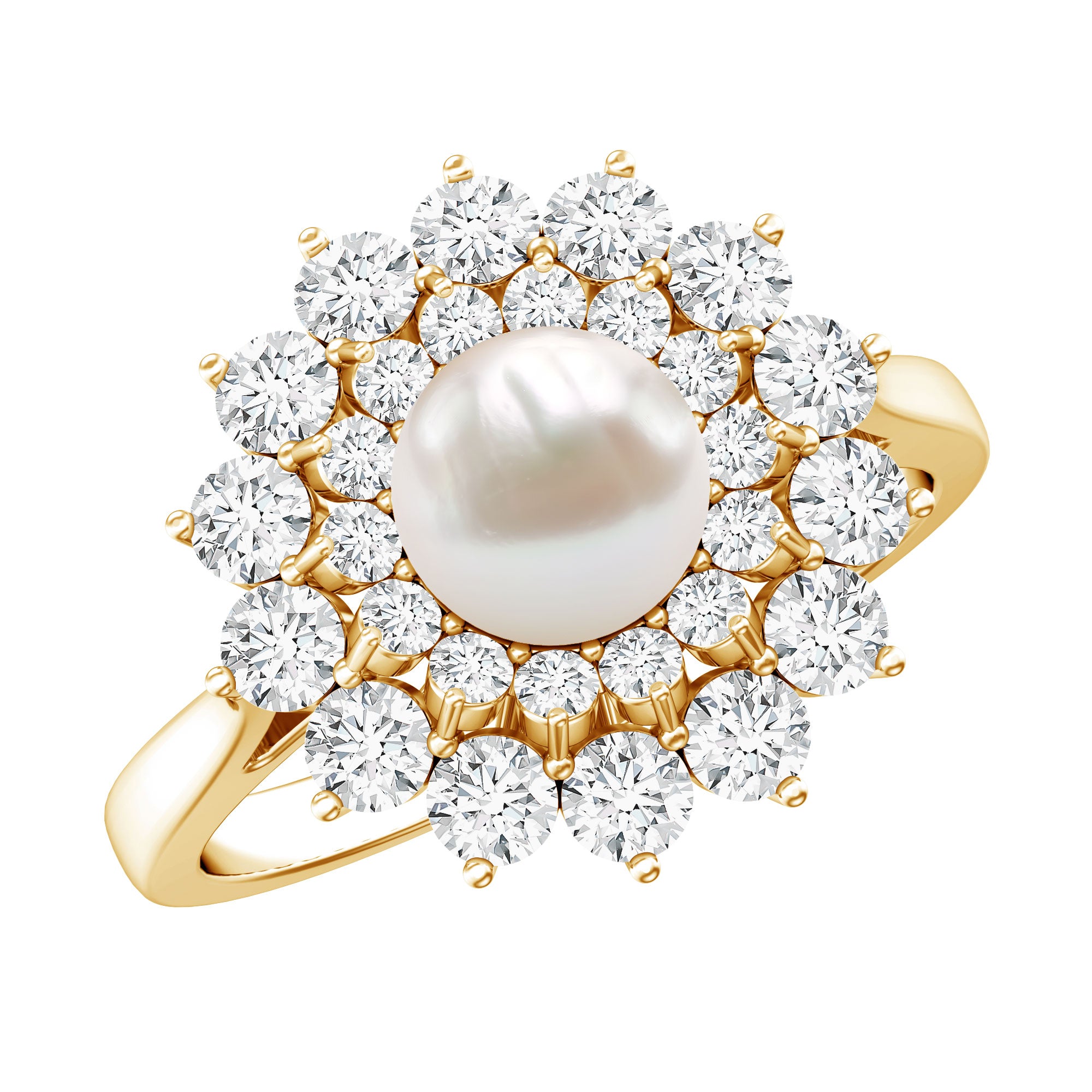Certified Real Freshwater Pearl Flower Engagement Ring with Moissanite AAA - Rosec Jewels