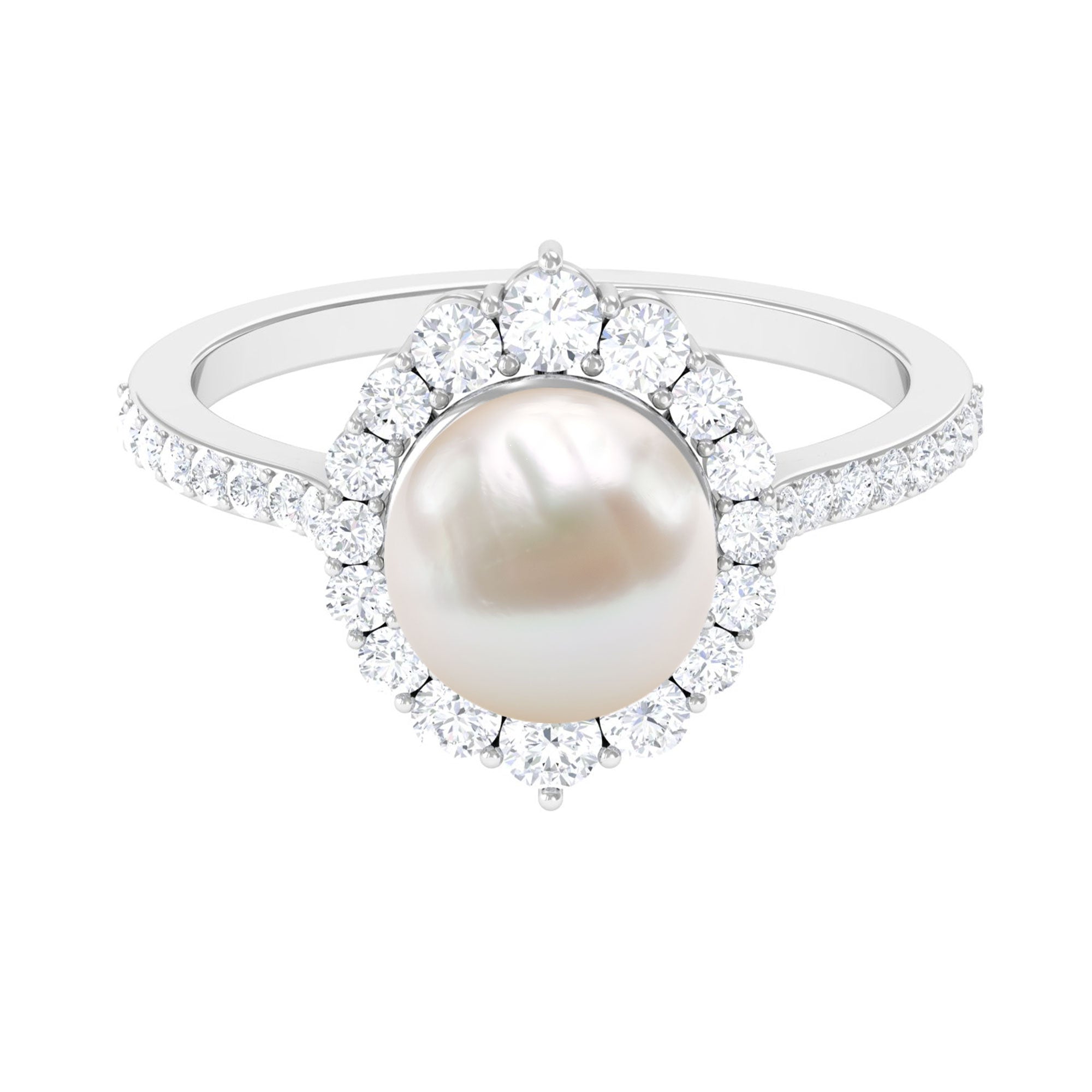 Rosec Jewels-Freshwater Pearl and Diamond Halo Engagement Ring