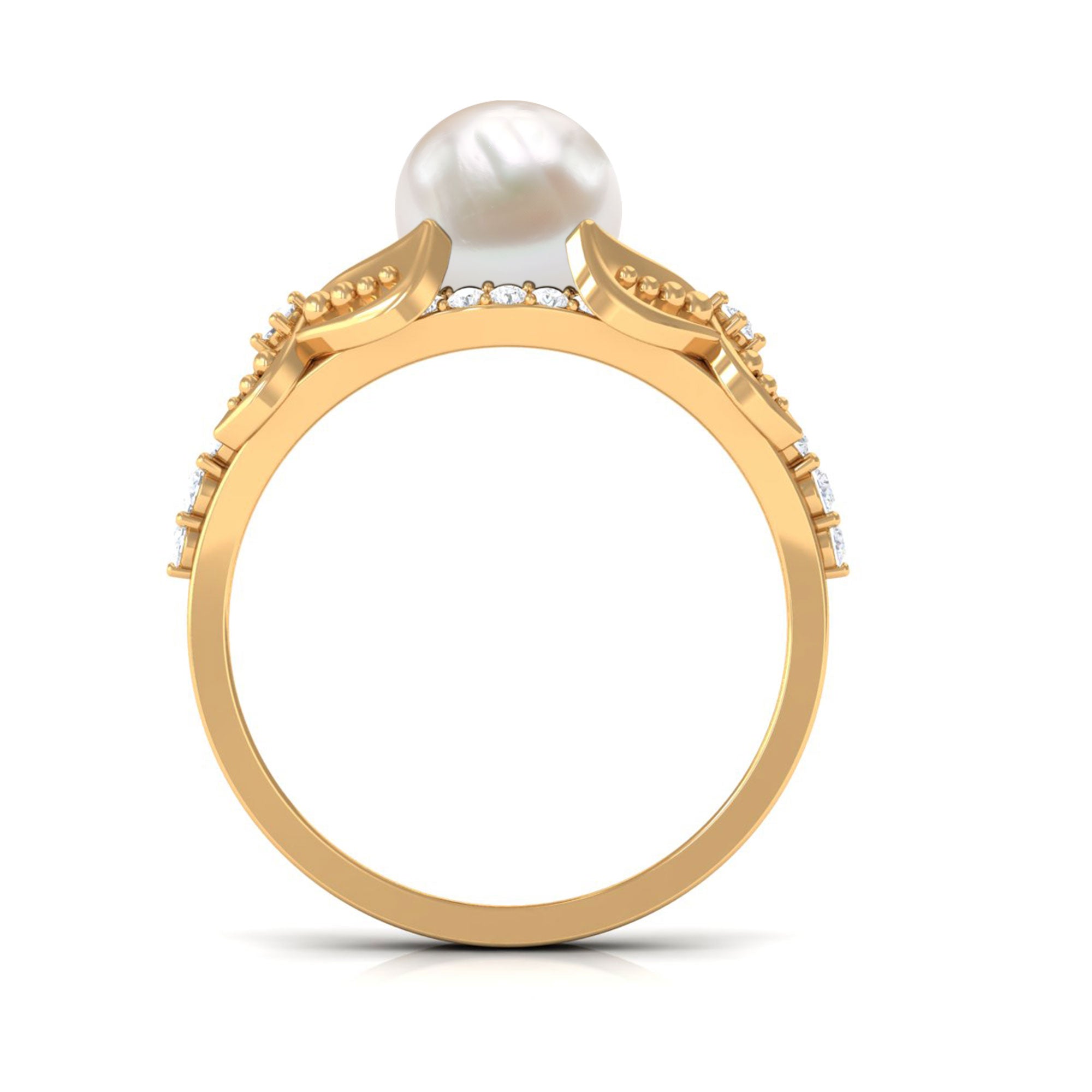 Rosec Jewels-Vintage Style 3 Carat Freshwater Pearl Engagement Ring with Diamond Split Shank