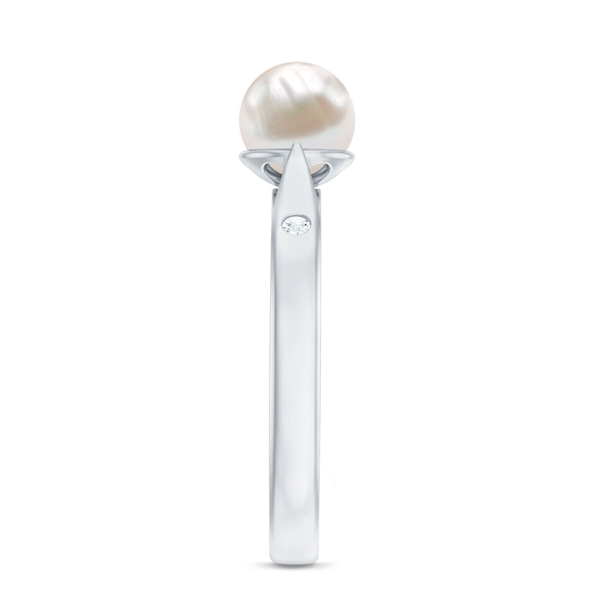 Rosec Jewels-Natural 2 Carat Freshwater Pearl Solitaire Ring with Diamond