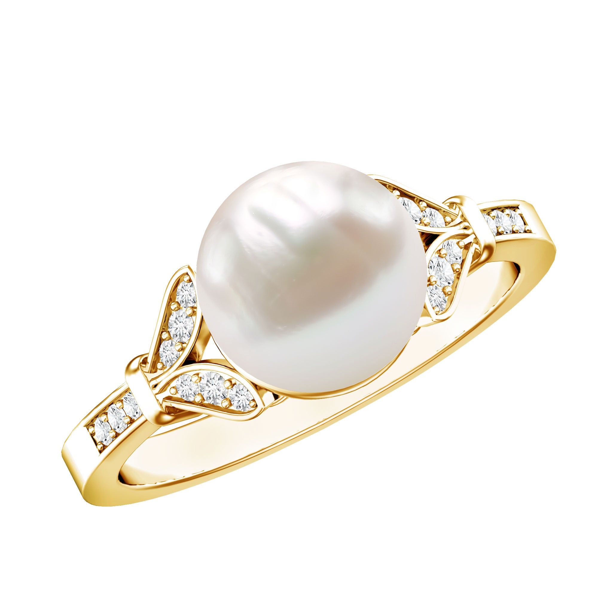 Cultured 7.4 Carat Freshwater Pearl Diamond Engagement Ring with Split Shank AAA - Rosec Jewels