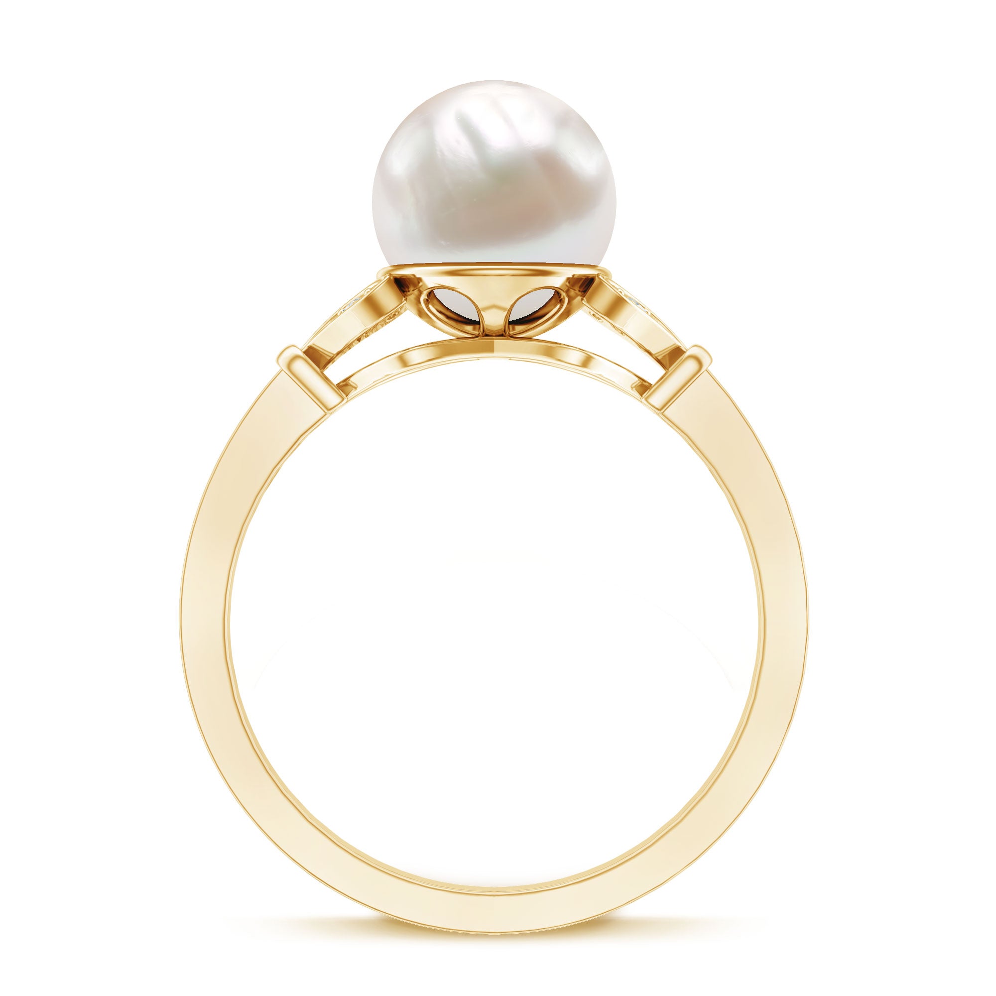 Rosec Jewels-Cultured 7.4 Carat Freshwater Pearl Diamond Engagement Ring with Split Shank