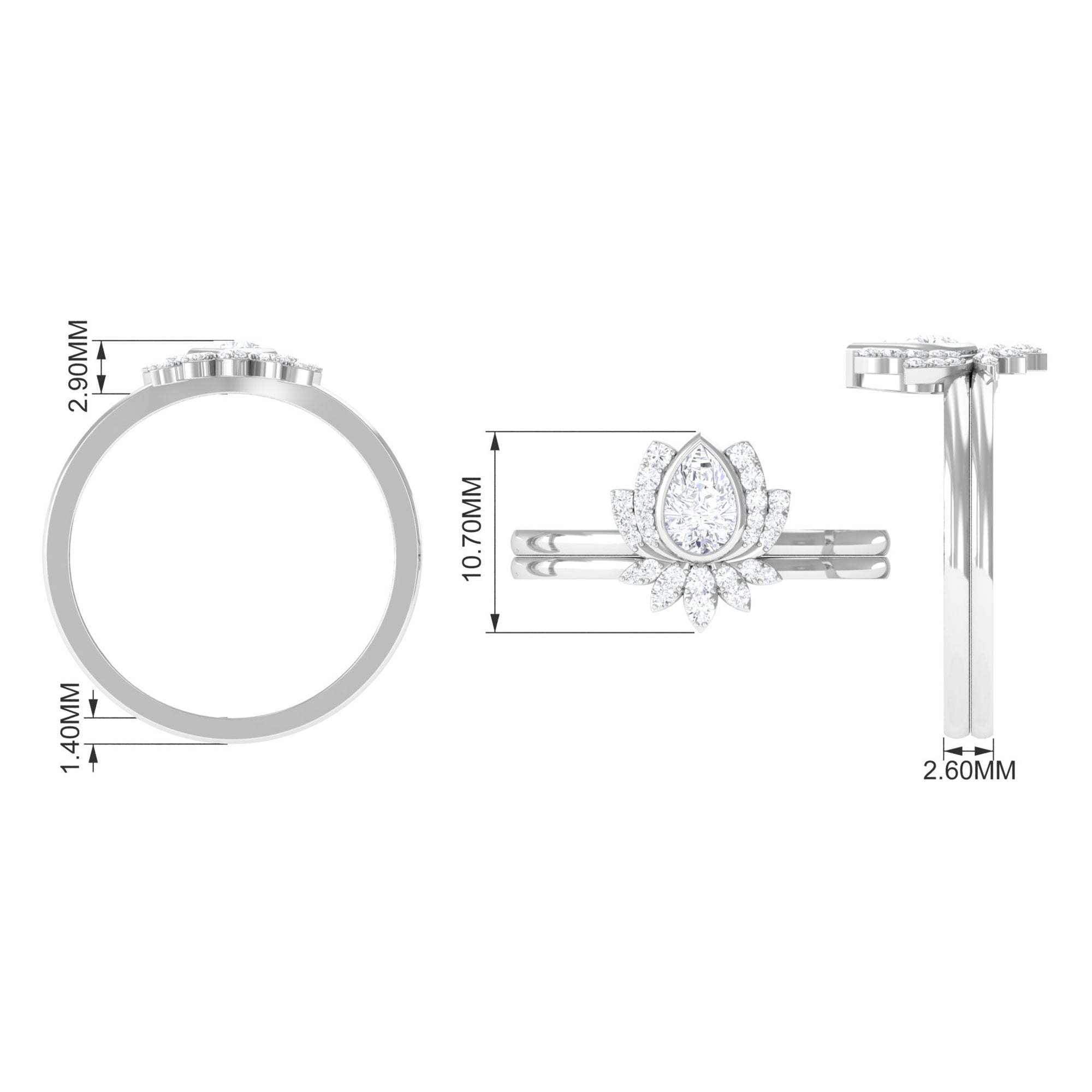 Certified Zircon Lotus Floral Bridal Wedding Ring Set AAAA - Rosec Jewels