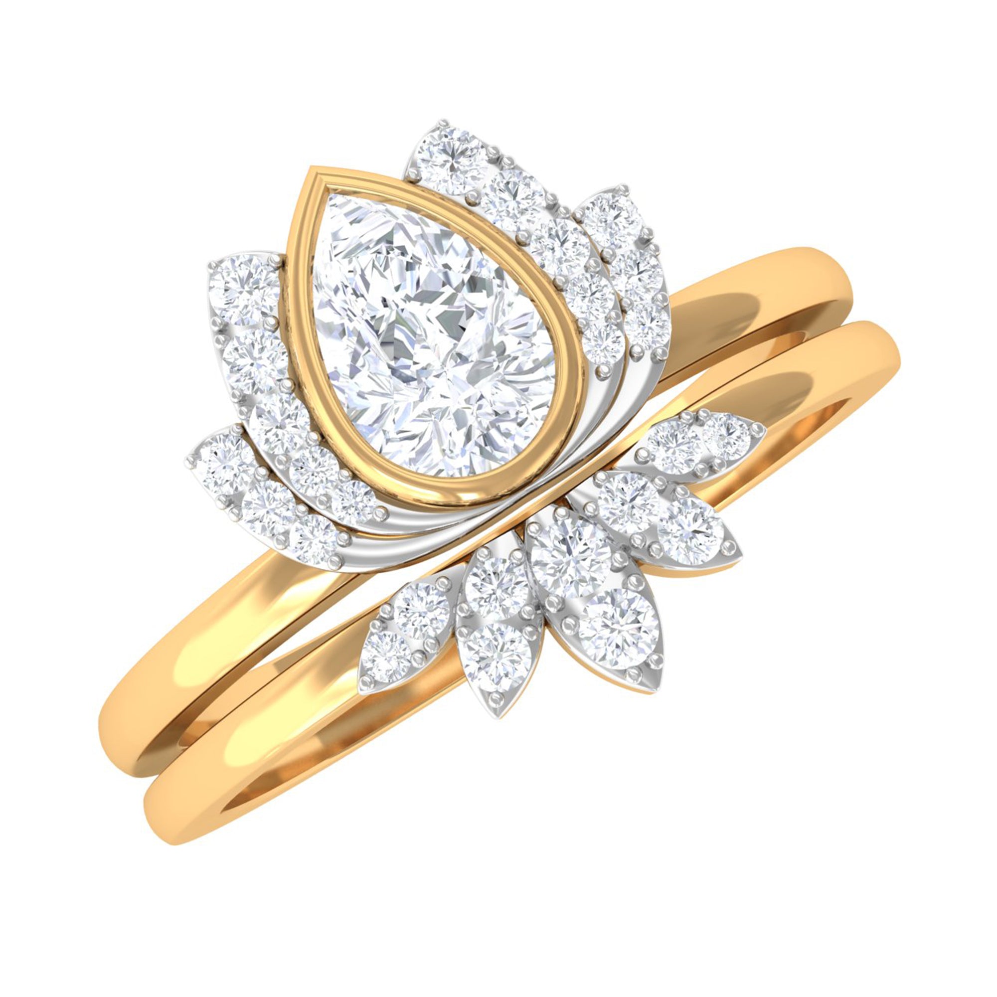 Certified Zircon Lotus Floral Bridal Wedding Ring Set AAAA - Rosec Jewels
